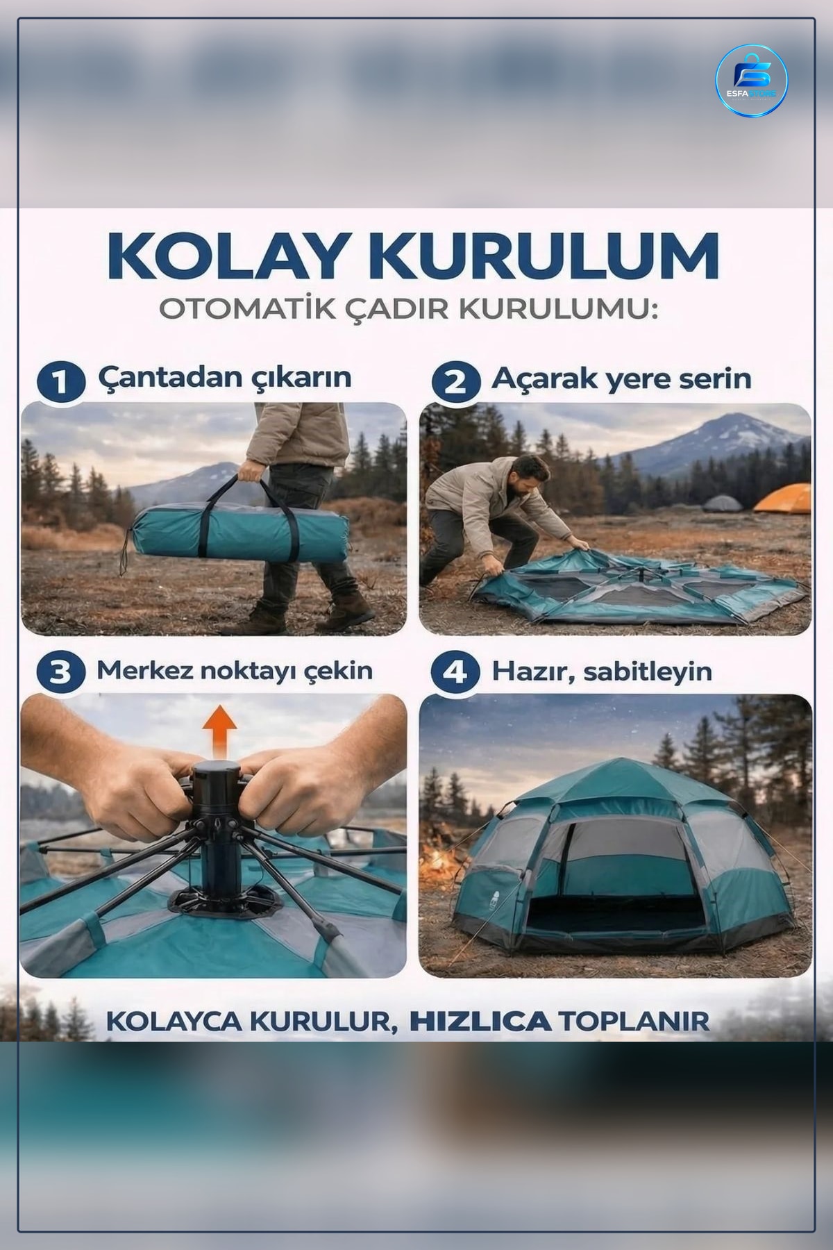 Altıgen Tasarımlı Otomatik Kamp Çadırı Çift Kapılı Suya Dayanıklı Hızlı Kurulumlu Geniş Outdoor