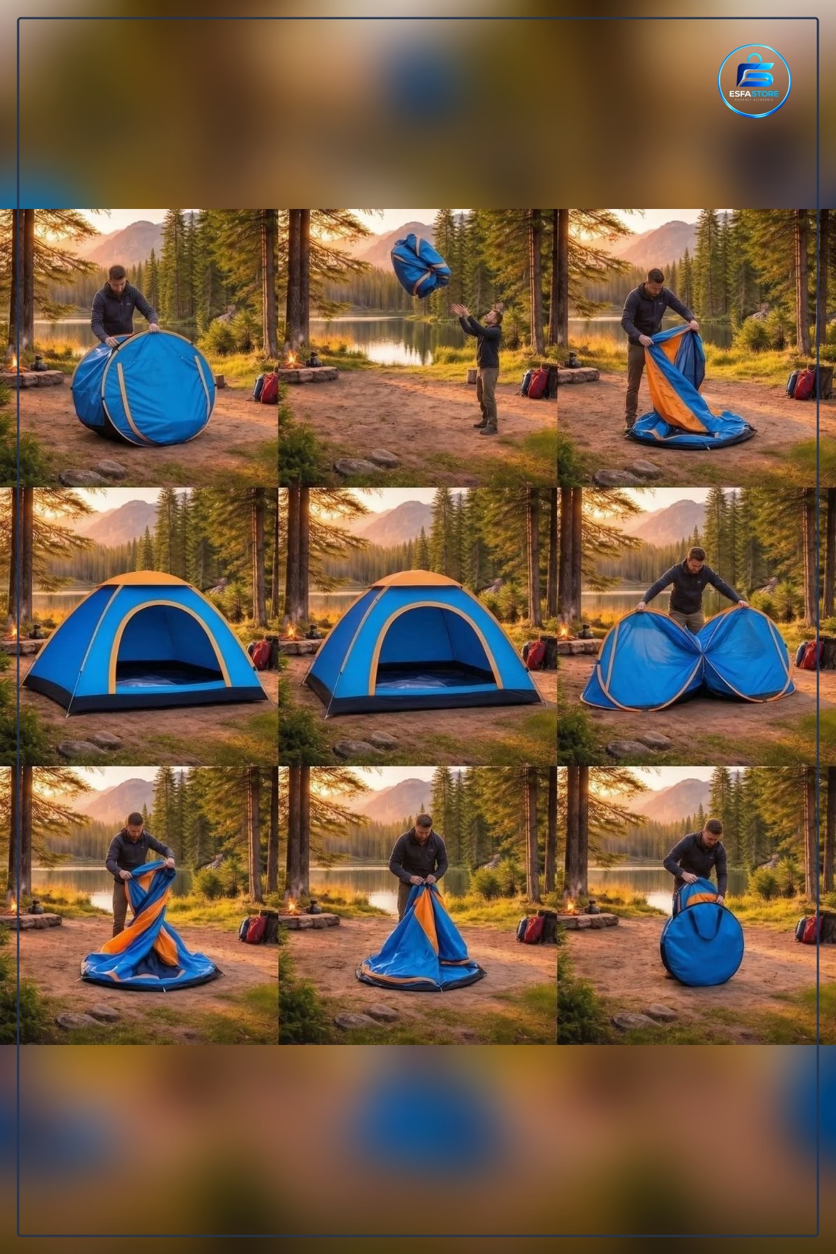 Yarı Otomatik Kurulum Kamp Çadırı Suya Dayanıklı Taşıma Çantalı Outdoor Aile Piknik Plaj Doğa