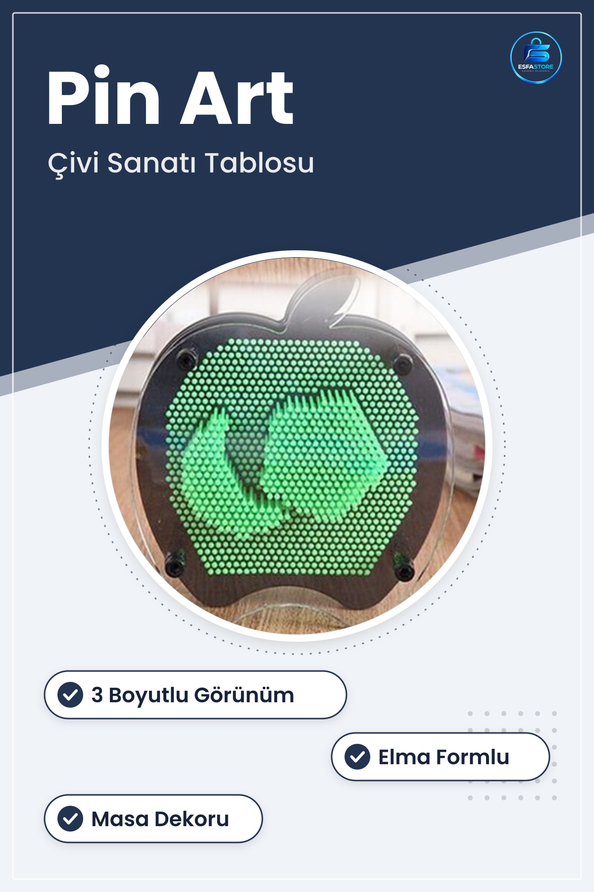 Elma Şekilli Pin Art Dekoratif Üç Boyutlu Çivi Sanatı Filografi Tablosu Hediyelik Ev Ofis Dekoru