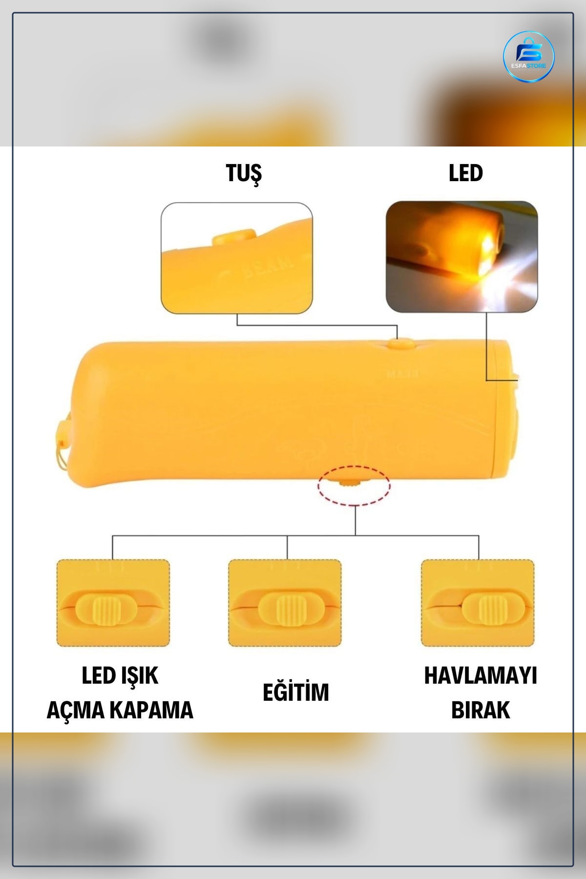 Ultrasonik Köpek Kornası Eğitim Cihazı El Tipi Askılı LED Işıklı Ses Kovucu Taşınabilir