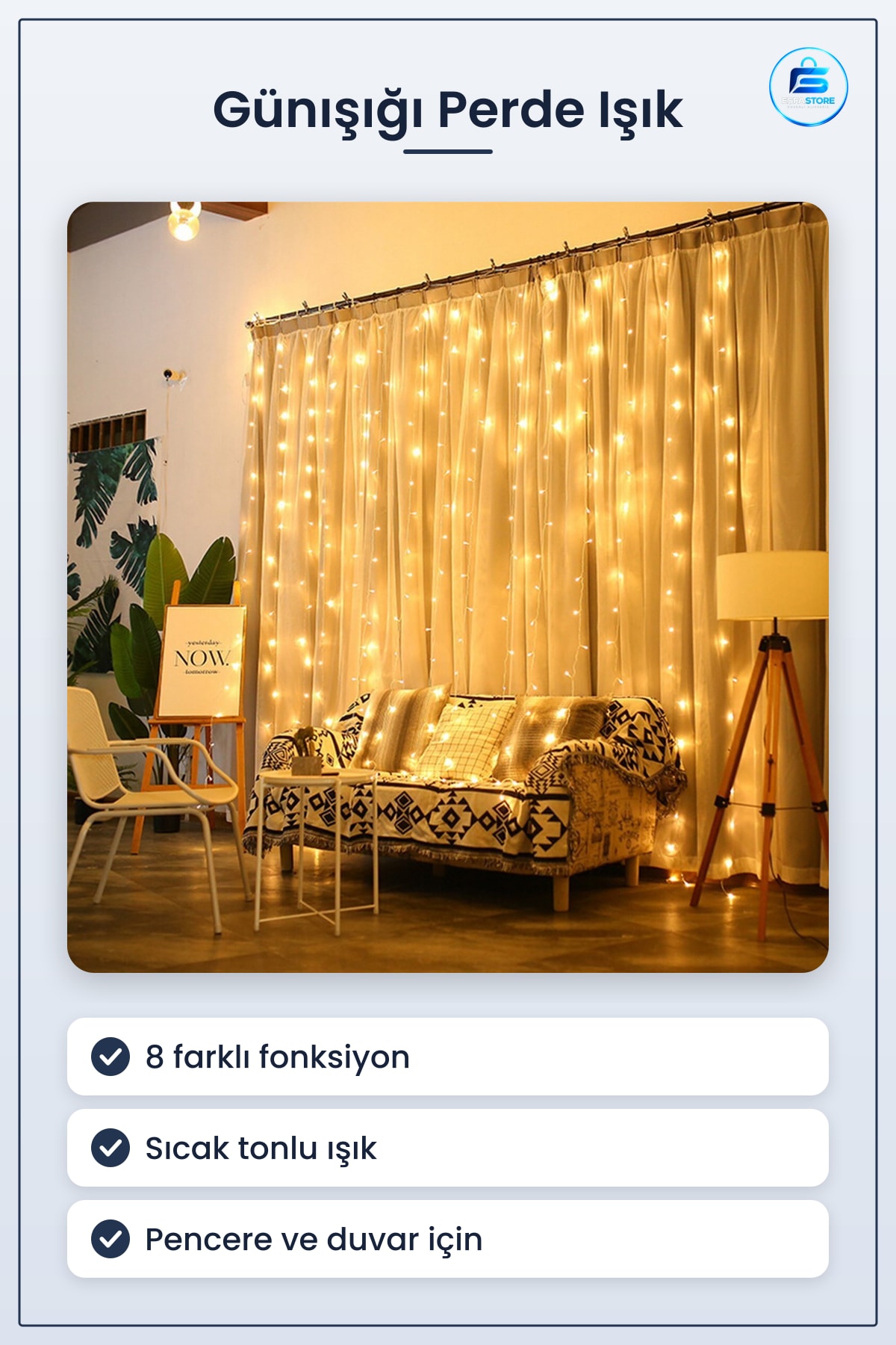 Dekoratif Günışığı Perde Işık 2x2 Metre 320 LED 8 Fonksiyonlu Saçak Aydınlatma Pencere