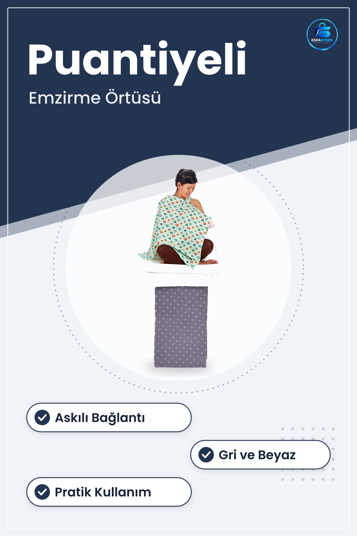 Bebek Emzirme Önlüğü Puantiyeli Desenli Kullanışlı Anne Bakımı Pratik Hediyelik Özel Tasarim