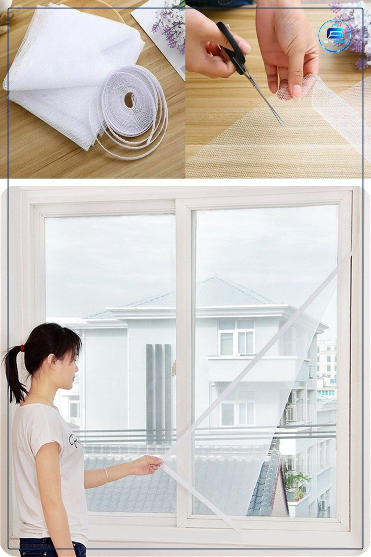 Pencere Sinekliği Tek Kanat Tüm Cam Kapılara Uyumlu Cırt Bıntlı Yapışkanlı 70cm x 125 cm