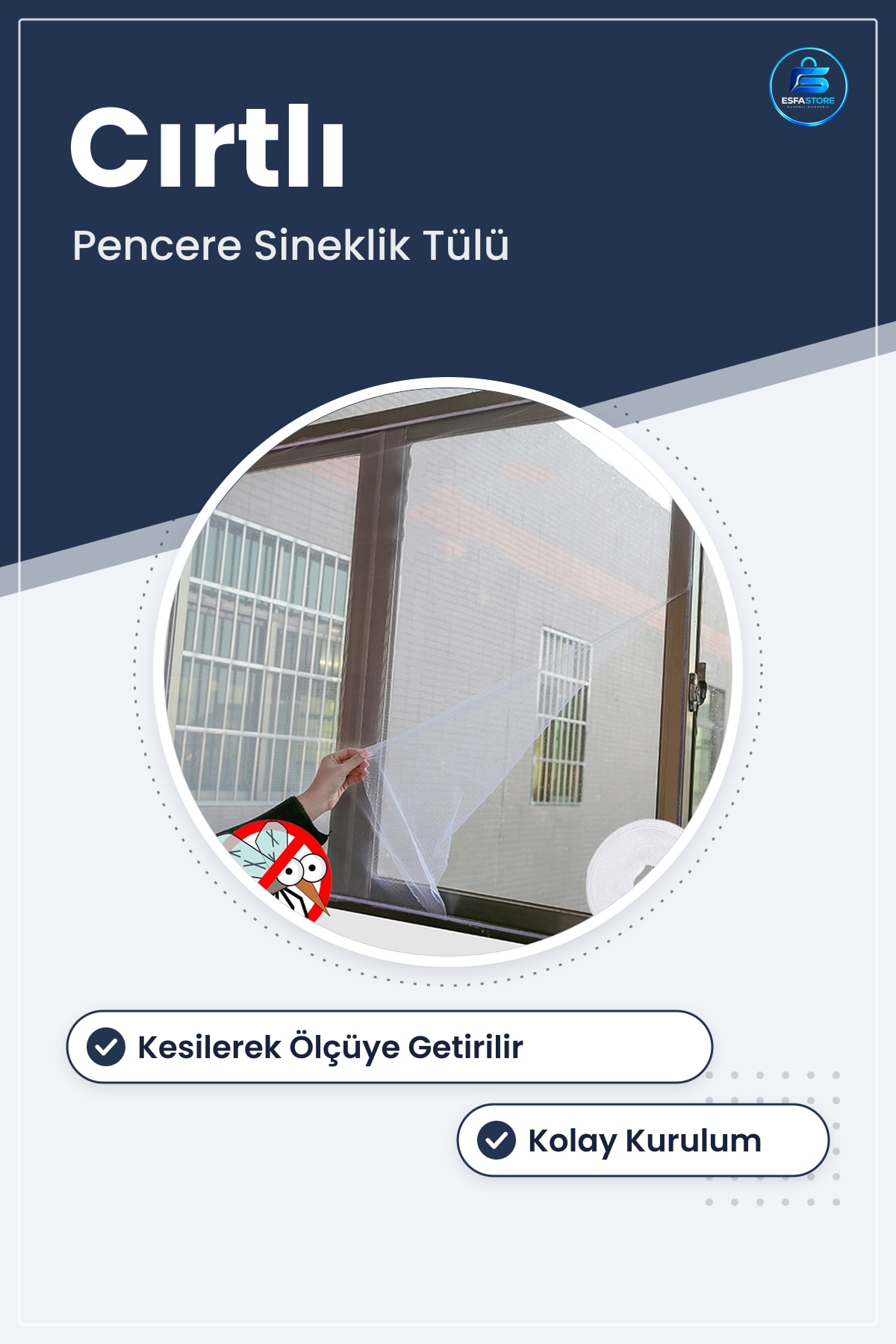 Pencere Sineklikİ Çift Kanat Uyumlu Tül Sineklik 130x150 cm Beyaz Cırtlı Yapışkanlı Bantlı