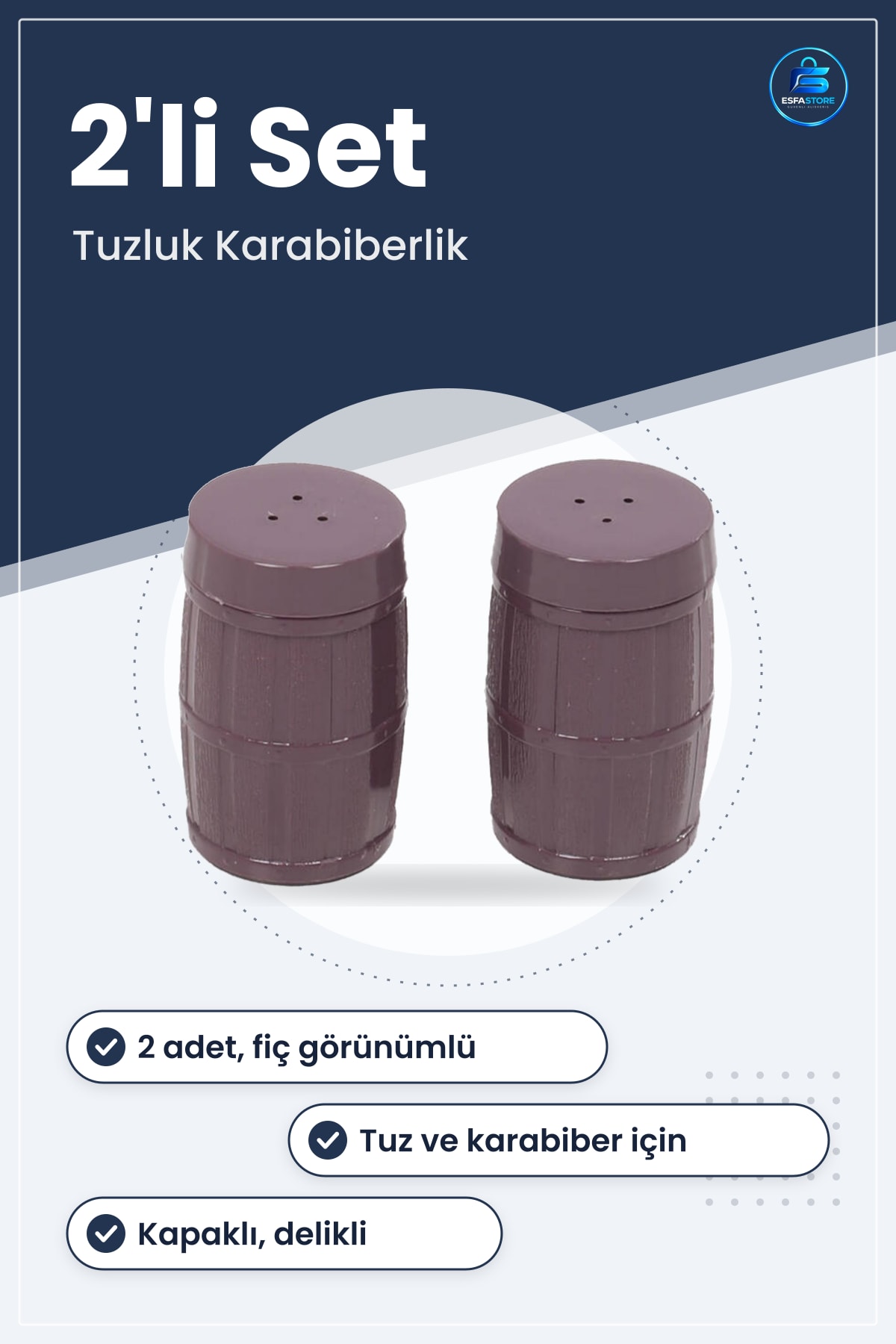 Tuzluk Karabiberlik Seti 2 Adet Dekoratif Fıçı Görünümlü Baharatlık 7 cm x 3 Kullanışlı
