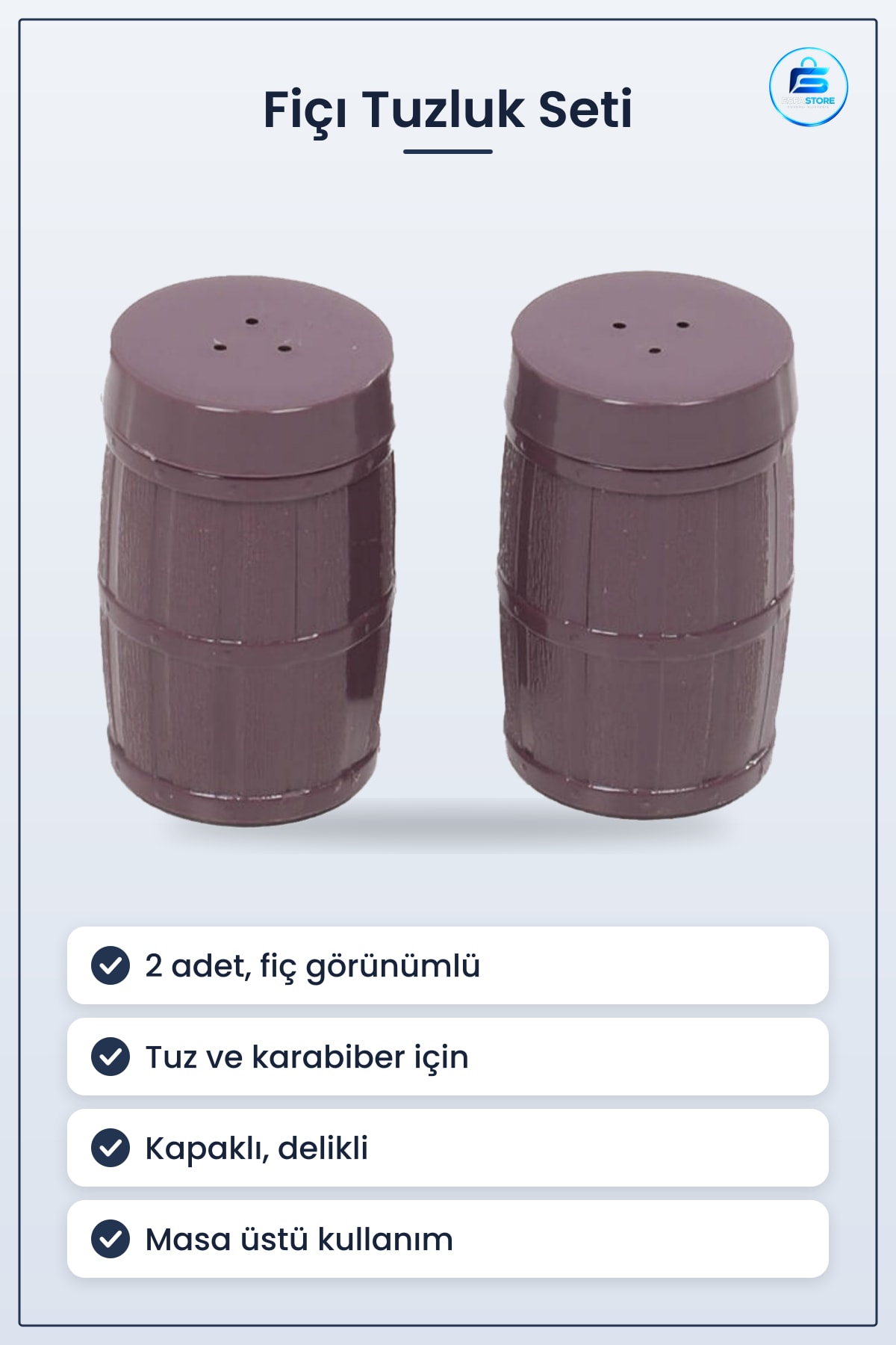 Tuzluk Karabiberlik Seti 2 Adet Dekoratif Fıçı Görünümlü Baharatlık 7 cm x 3 Kullanışlı