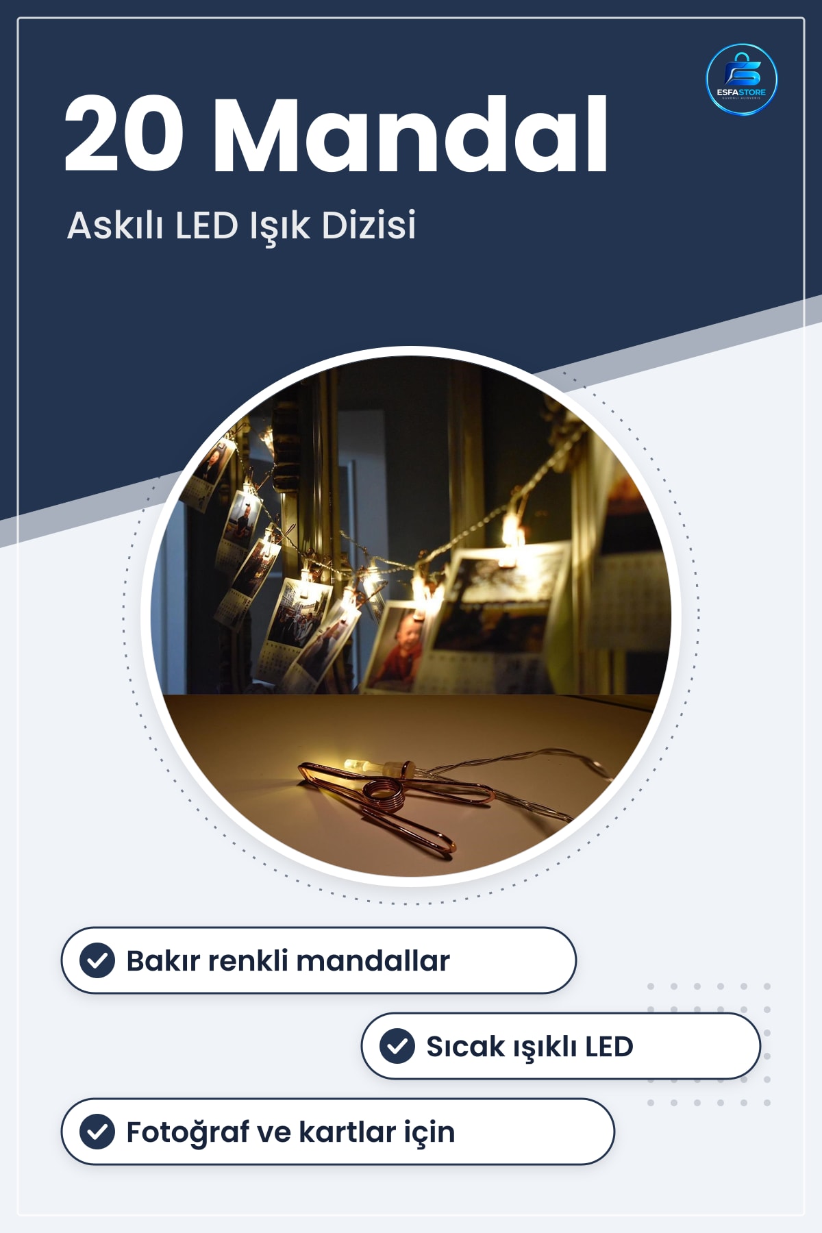 Fotoğraf Asma Led Işıklı Süsleme Mandalları Dekoratif Askılı Işık Dizisi Hediyelik Ev Dekoru