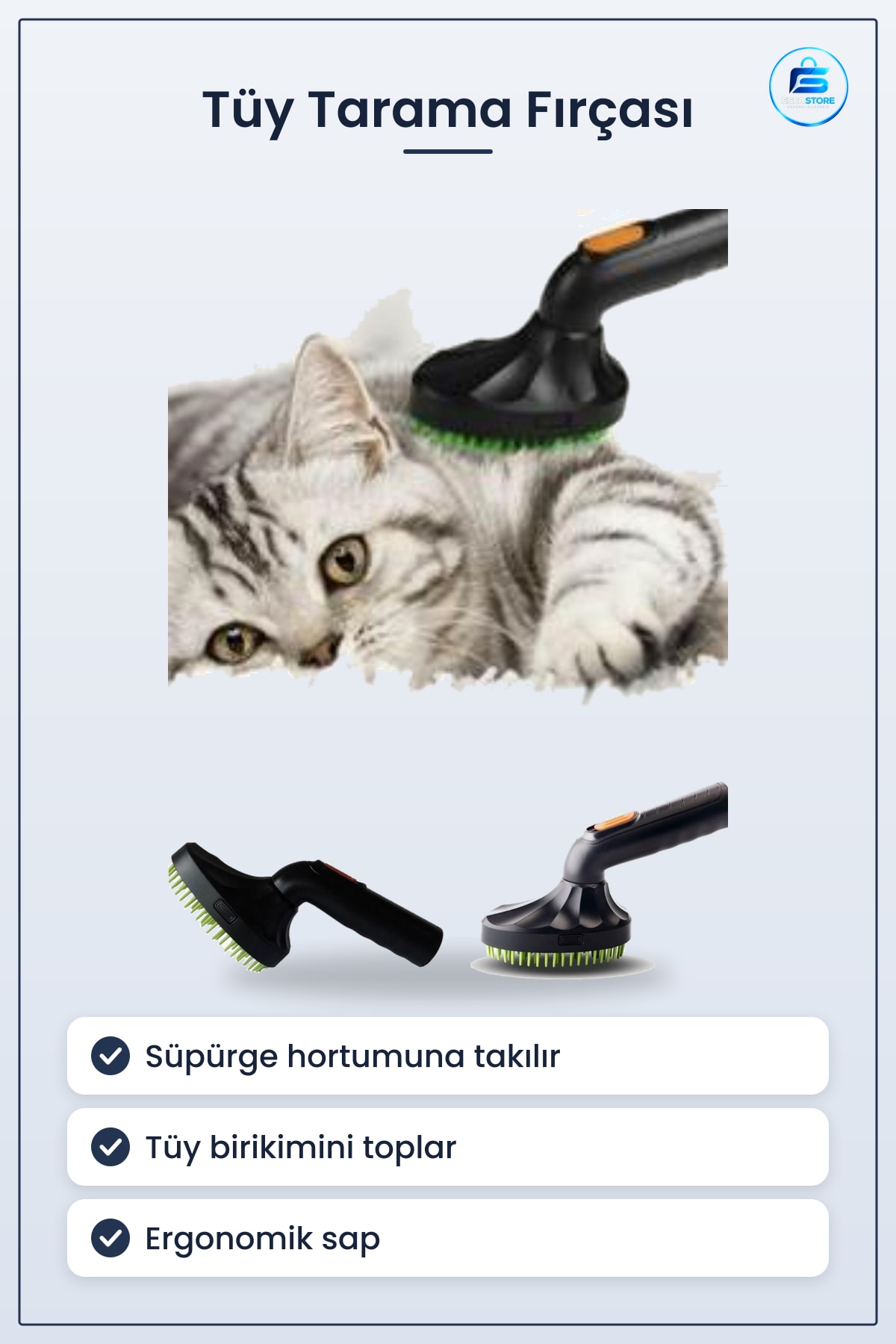 Süpürgeye Takılabilir Ergonomik Kedi Köpek Tüy Tarama Fırçası Evcil Hayvan Bakım Aparatı Pratik