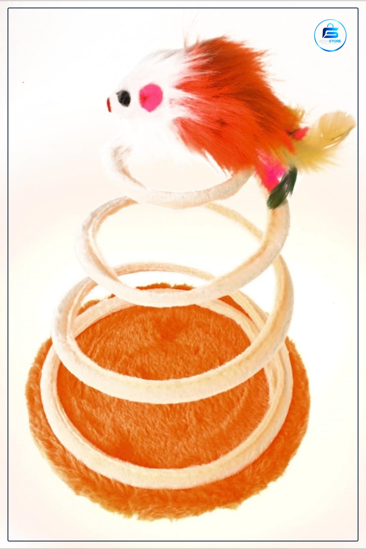 Peluşlu Yaylı Fare Figürlü Kedi Oyuncağı 15x15x10 cm Vantuzlu Hareketli Devrilmez Oyun