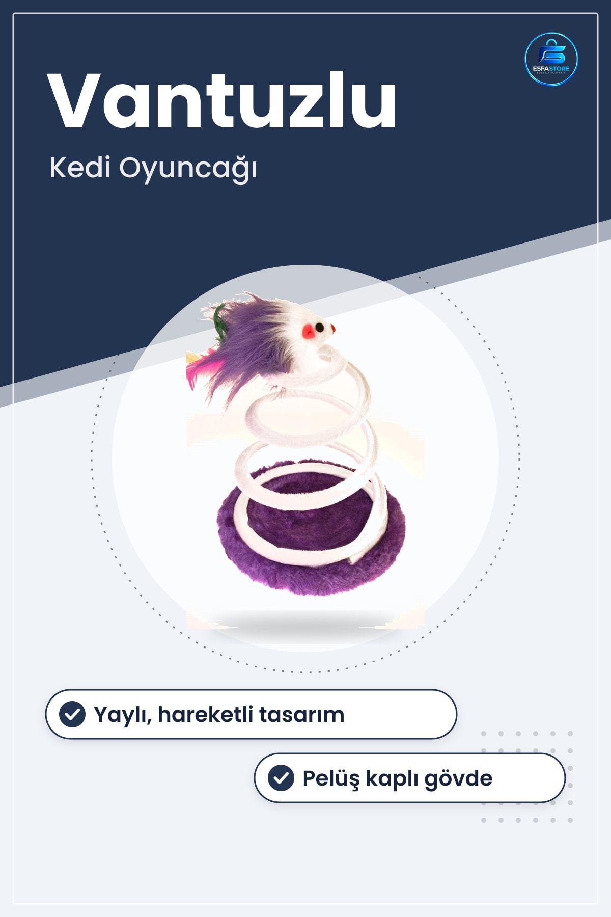 Peluşlu Yaylı Fare Figürlü Kedi Oyuncağı 15x15x10 cm Vantuzlu Hareketli Devrilmez Oyun