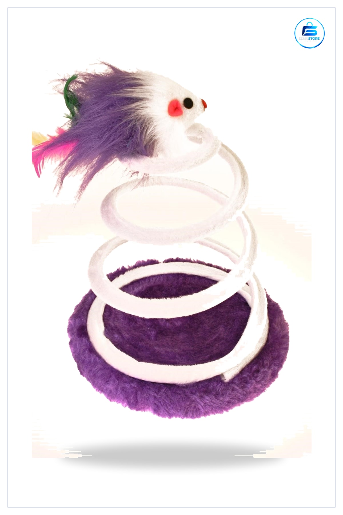 Peluşlu Yaylı Fare Figürlü Kedi Oyuncağı 15x15x10 cm Vantuzlu Hareketli Devrilmez Oyun