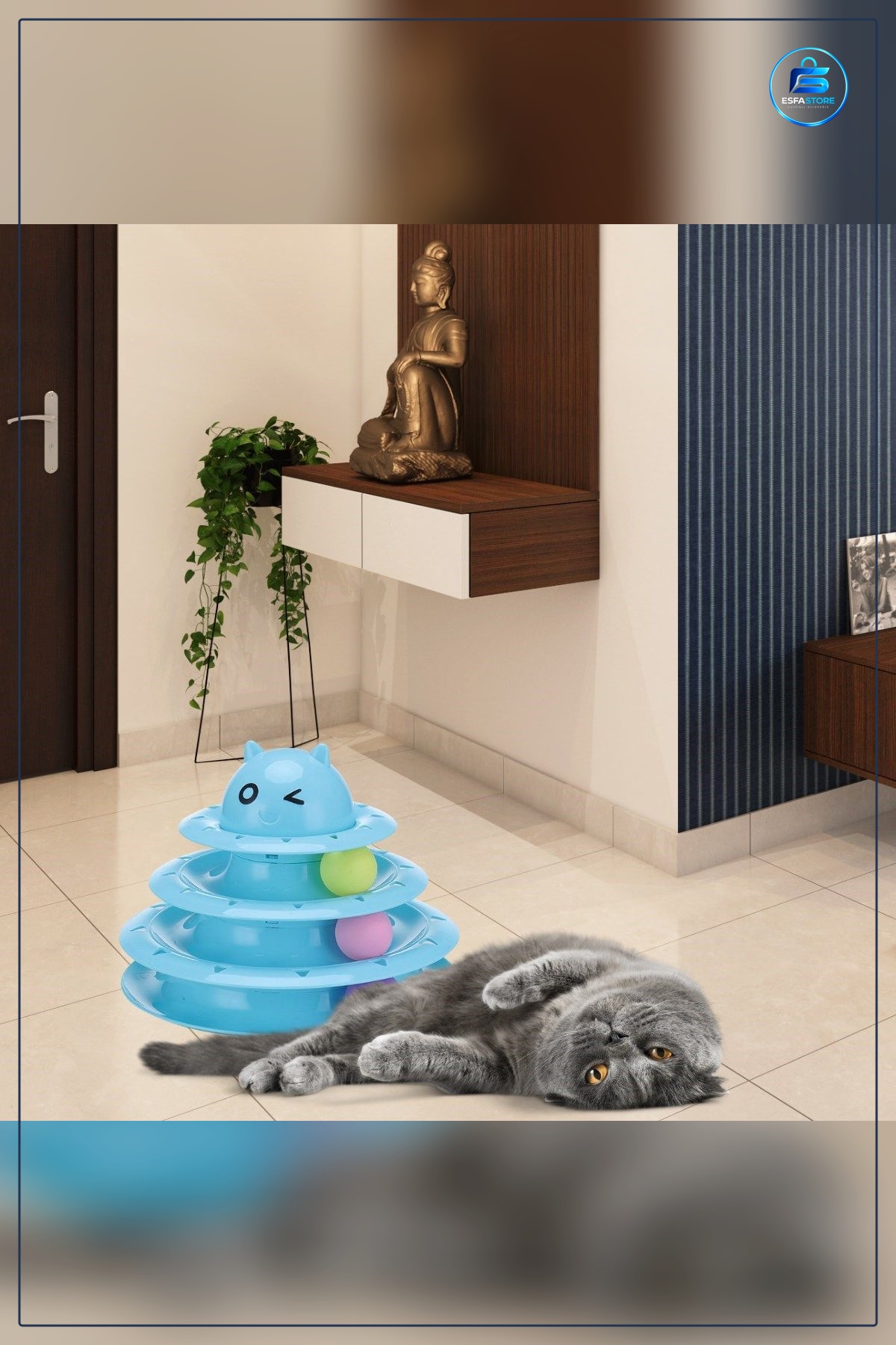 Kedi Oyuncağı Üç Katlı Top Yakalama Kulesi Eğlenceli Oyun Seti Kullanışlı Pratik Hediyelik