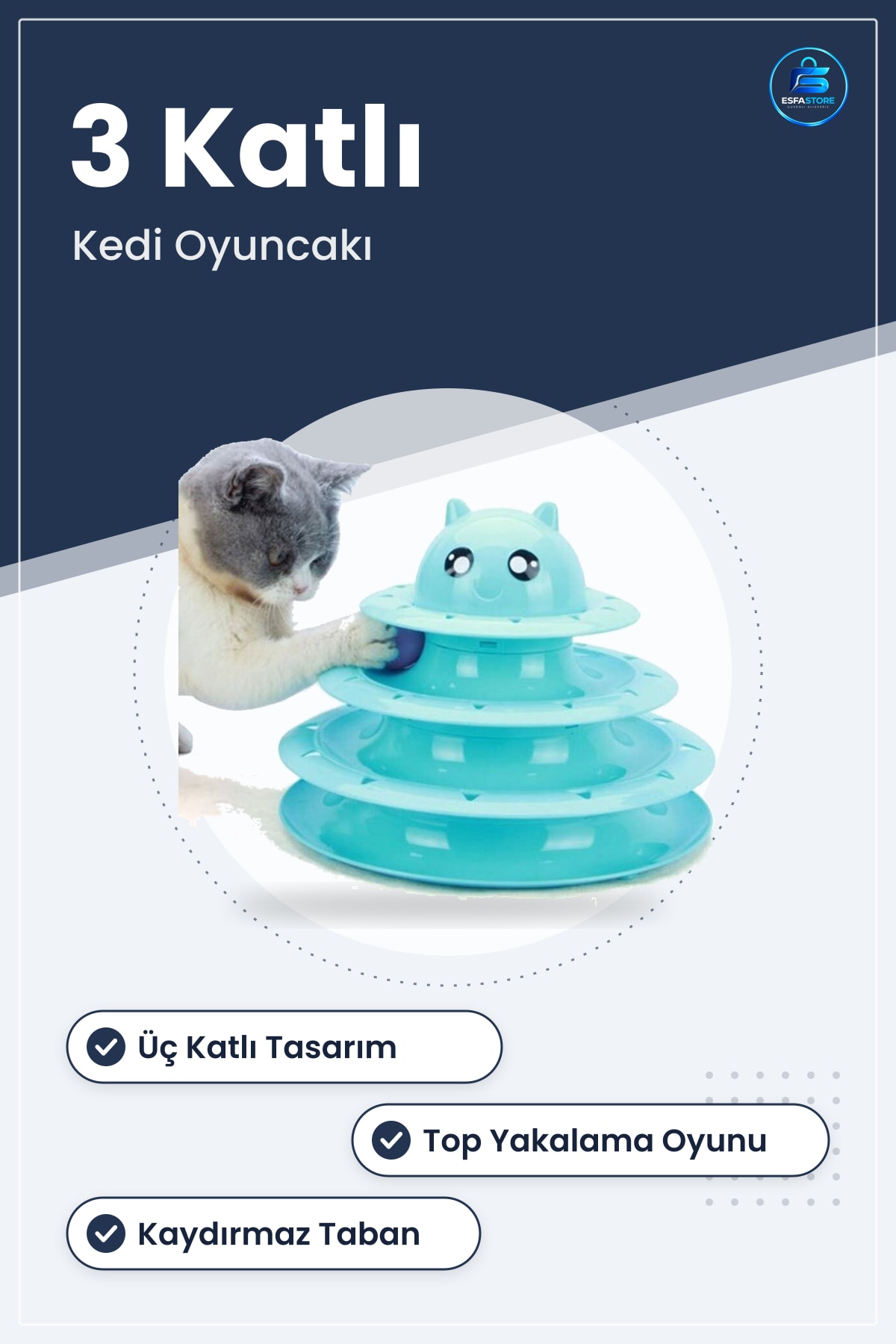Kedi Oyuncağı Üç Katlı Top Yakalama Kulesi Eğlenceli Oyun Seti Kullanışlı Pratik Hediyelik