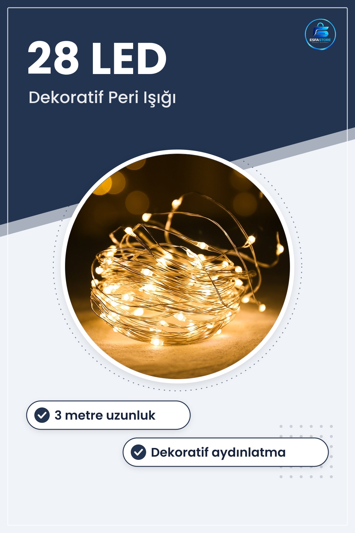 Peri Led Dekoratif Işık Ledli 3 Metre Pilli Spot Aydınlatma Lambası Yılbaşı Çam Ağacı Süsü
