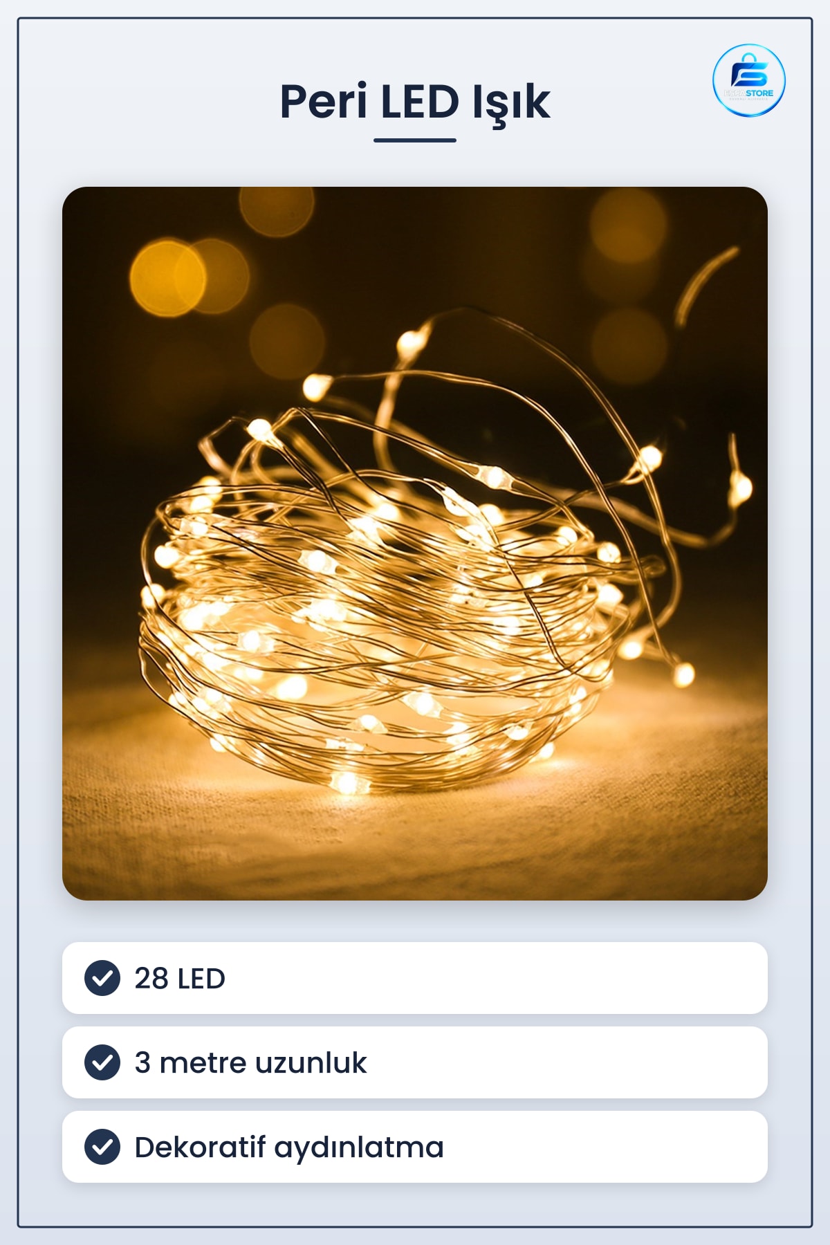 Peri Led Dekoratif Işık Ledli 3 Metre Pilli Spot Aydınlatma Lambası Yılbaşı Çam Ağacı Süsü