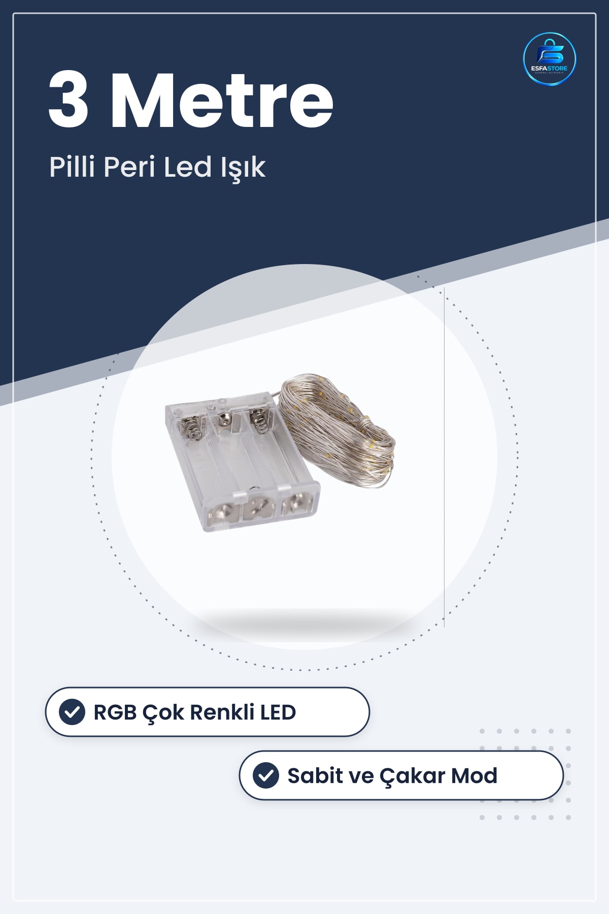 Pilli Peri Led Işık 3 Metre RGB Ledli Dekoratif Sabit ve Çakar Modlu Ortam Aydınlatması