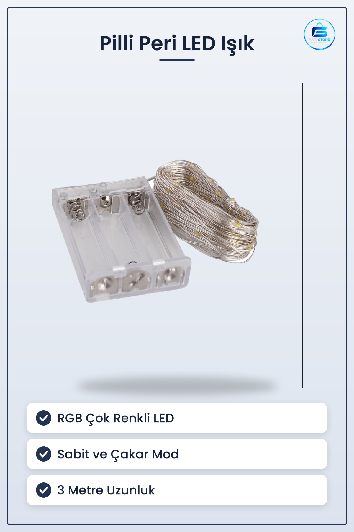 Pilli Peri Led Işık 3 Metre RGB Ledli Dekoratif Sabit ve Çakar Modlu Ortam Aydınlatması