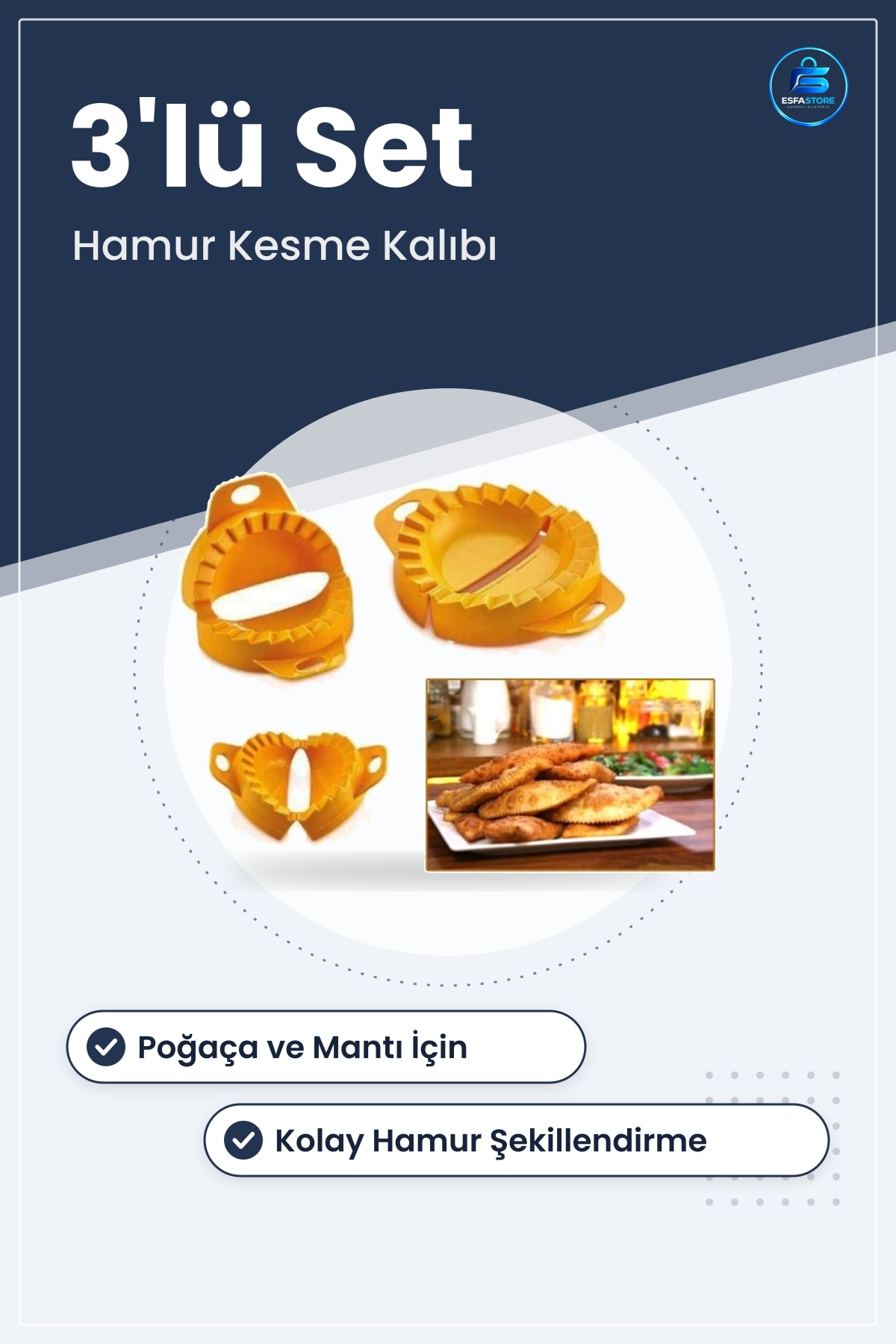 Çiğ Börek Kurabiye Hamur İşi Ravioli Kesme Kalıbı 3lü Poğaça Mantı Aparatı Seti Mutfak Gereçleri