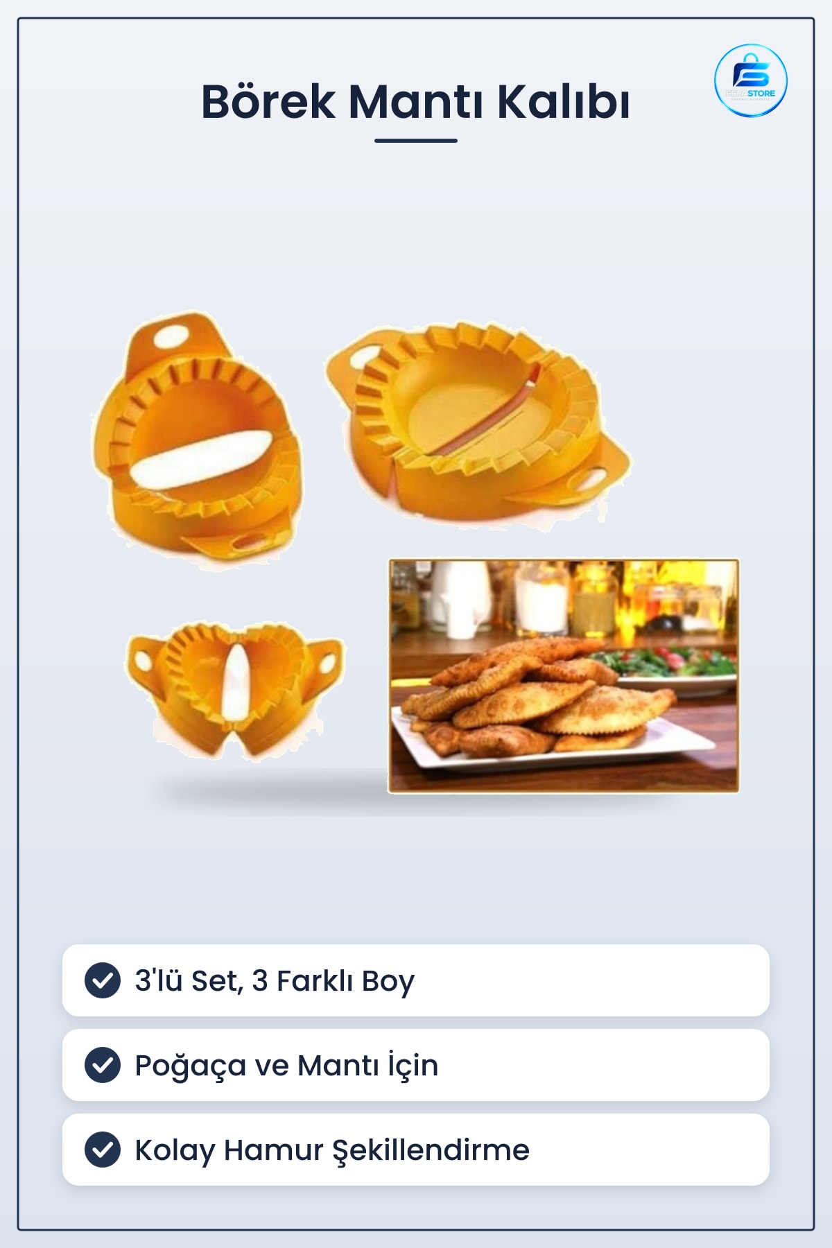 Çiğ Börek Kurabiye Hamur İşi Ravioli Kesme Kalıbı 3lü Poğaça Mantı Aparatı Seti Mutfak Gereçleri