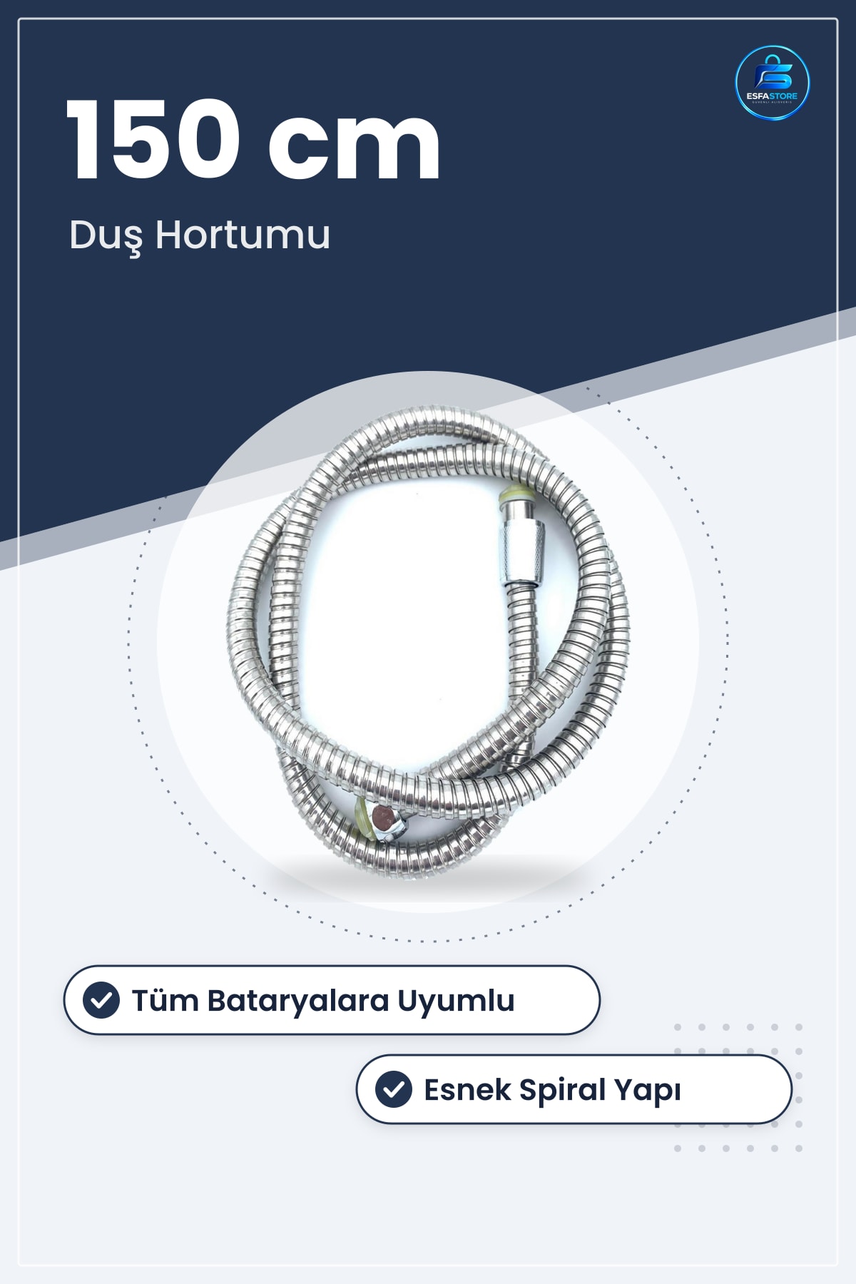 Duş Hortumu 150 cm Tüm Musluk Bataryalarına Uygun Dayanıklı Spiral Metal Esnek Banyo Aksesuarı