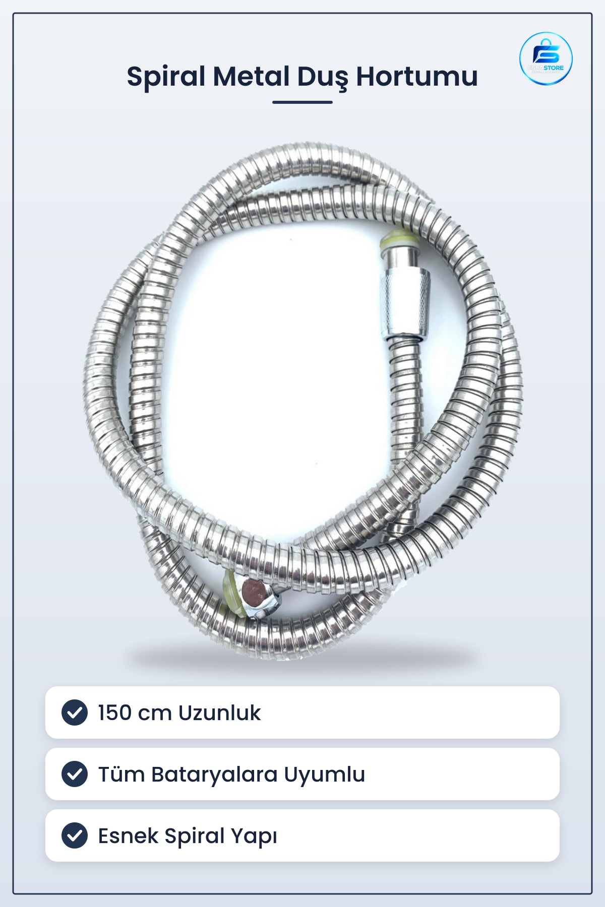 Duş Hortumu 150 cm Tüm Musluk Bataryalarına Uygun Dayanıklı Spiral Metal Esnek Banyo Aksesuarı
