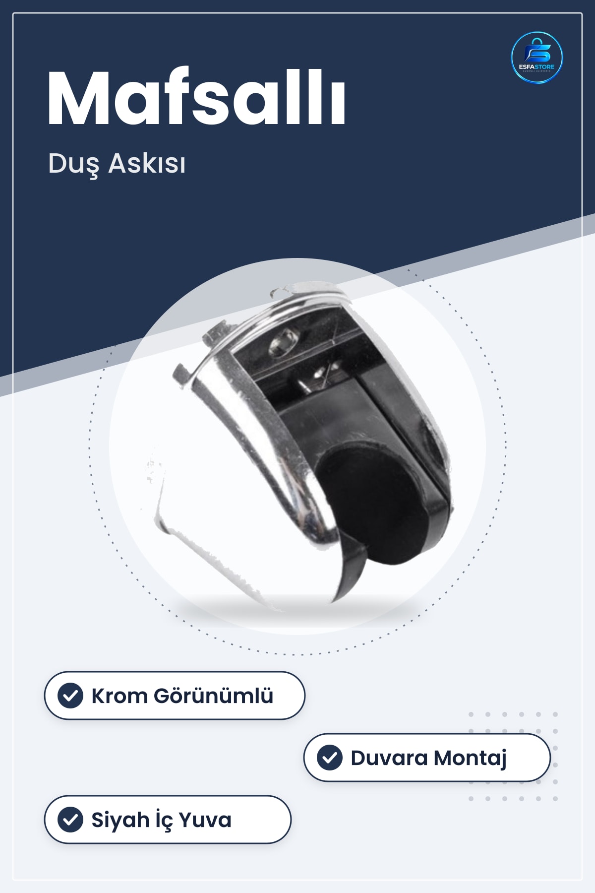 Duş Başlığı Fiskiyesi Hortum Askısı Mafsalı Tutacak Banyo Krom Görünümlü Pratik Yuvarlak Gövdeli