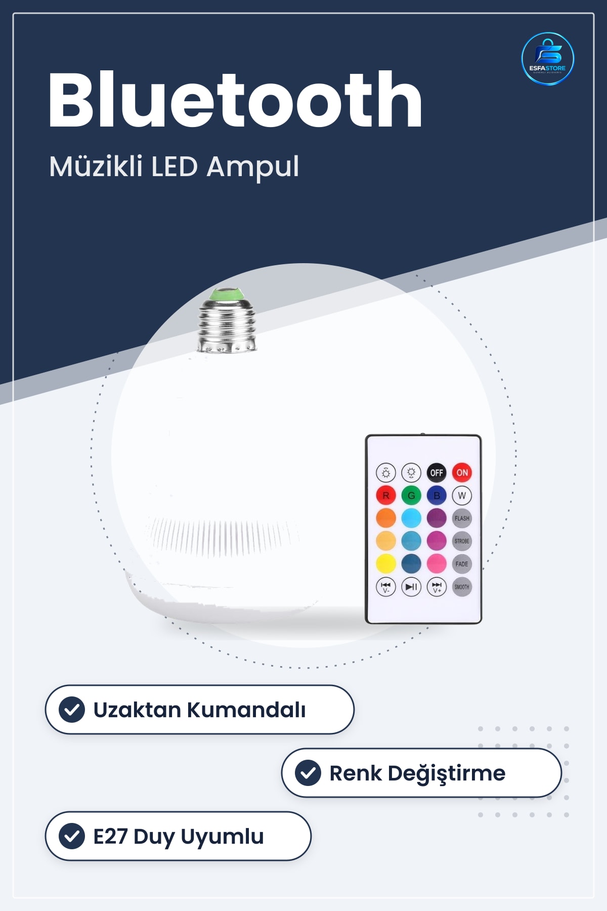 Bluetooth Hoparlörlü Led Ampul Kumandalı Müzik Aydınlatma Dekoratif Işık Efekti Pratik Hediyelik