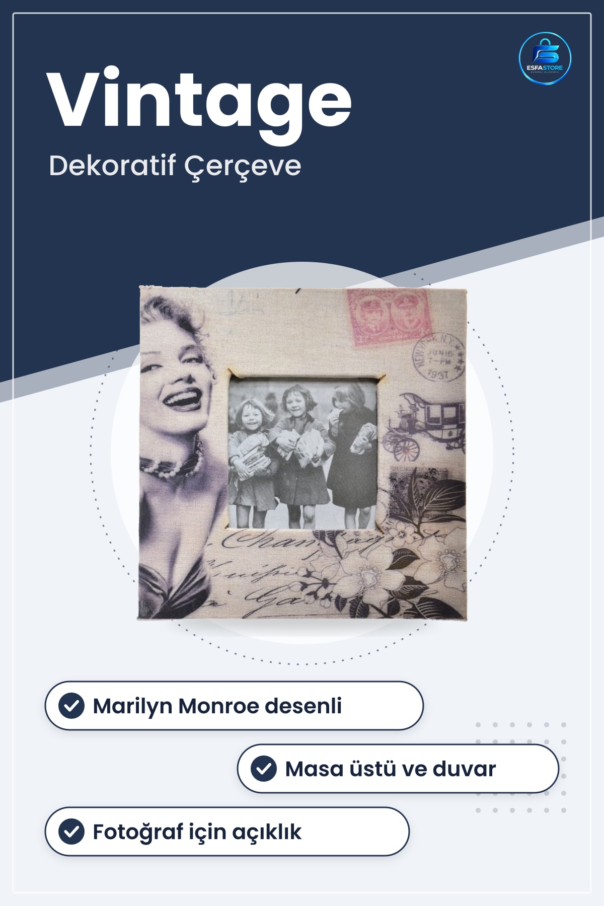Marilyn Monroe Desenli Ahşap Resim Fotoğraf Çerçevesi Vintage Baskılı Dekoratif Masa Üstü Dekor