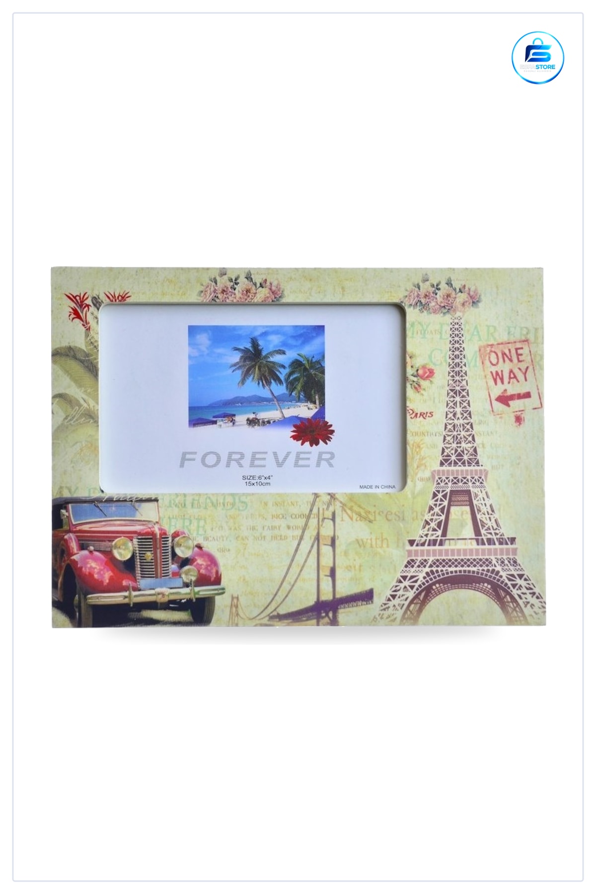 Eyfel Kulesi ve Klasik Araba Desenli Ahşap Fotoğraf Çerçevesi Dekoratif Resim 225 cm 17 2