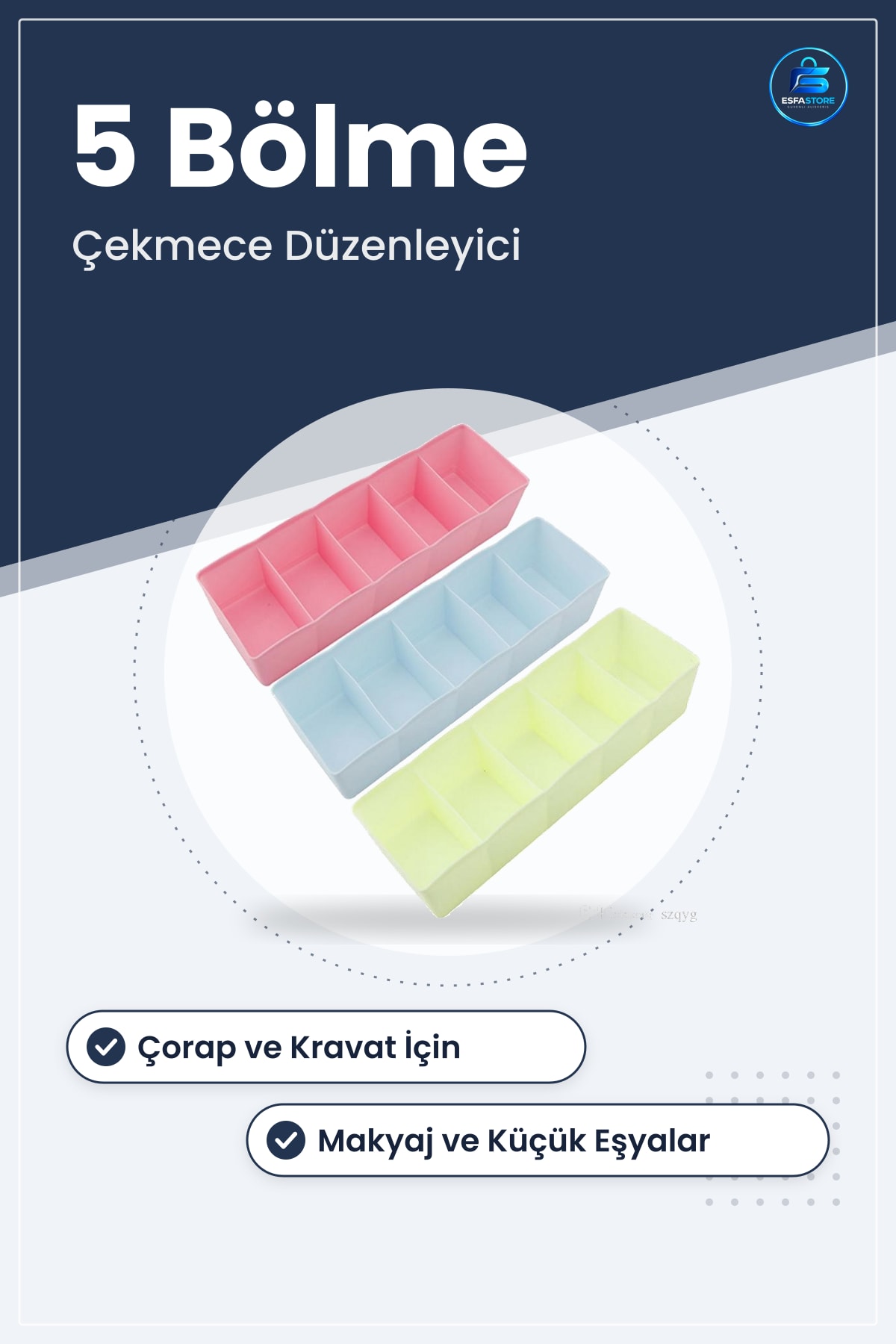 Çekmece İçi Düzenleyici Organizer 5 Bölmeli 27x8x7 cm Çorap Kravat Makyaj Saklama Aparatı