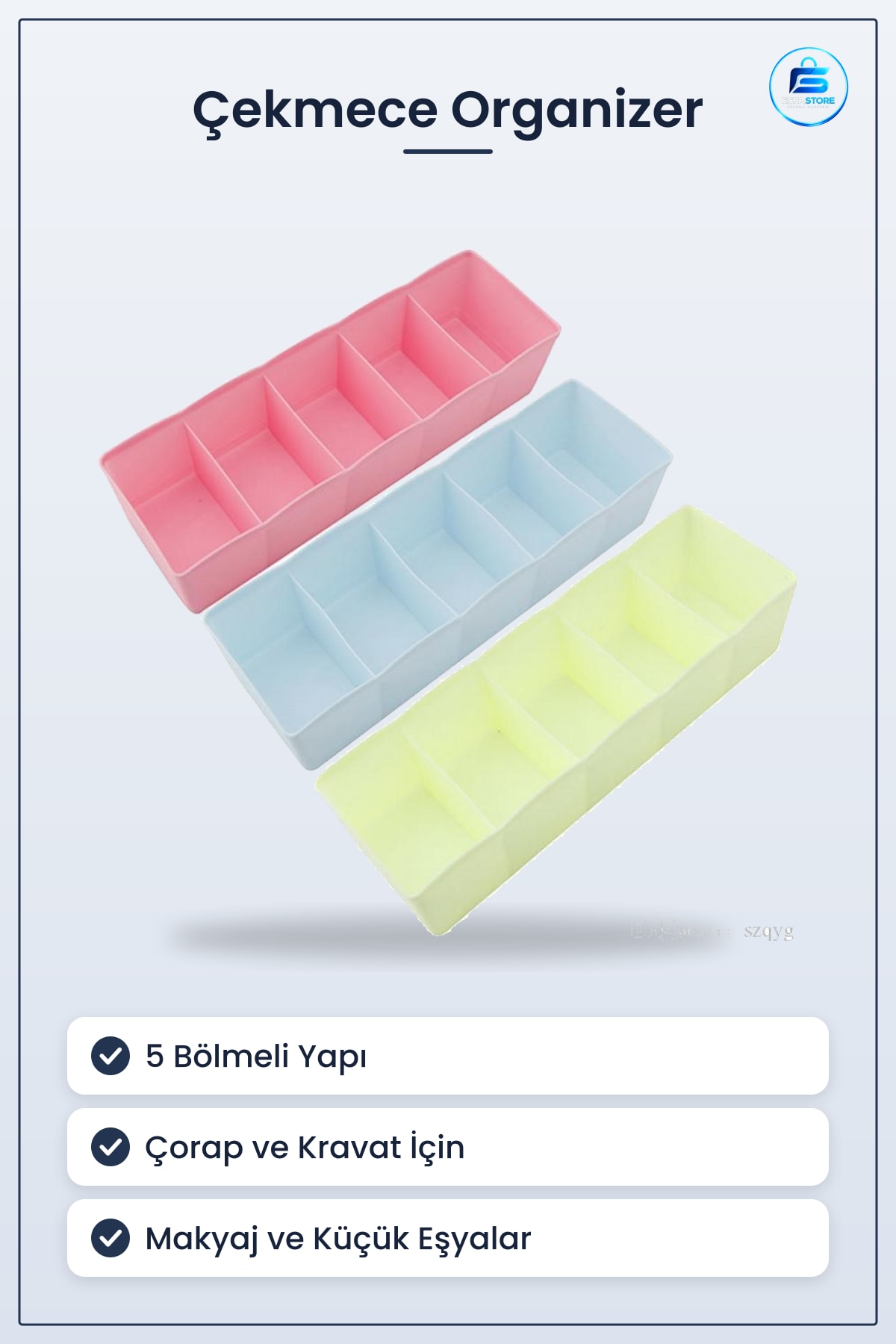 Çekmece İçi Düzenleyici Organizer 5 Bölmeli 27x8x7 cm Çorap Kravat Makyaj Saklama Aparatı