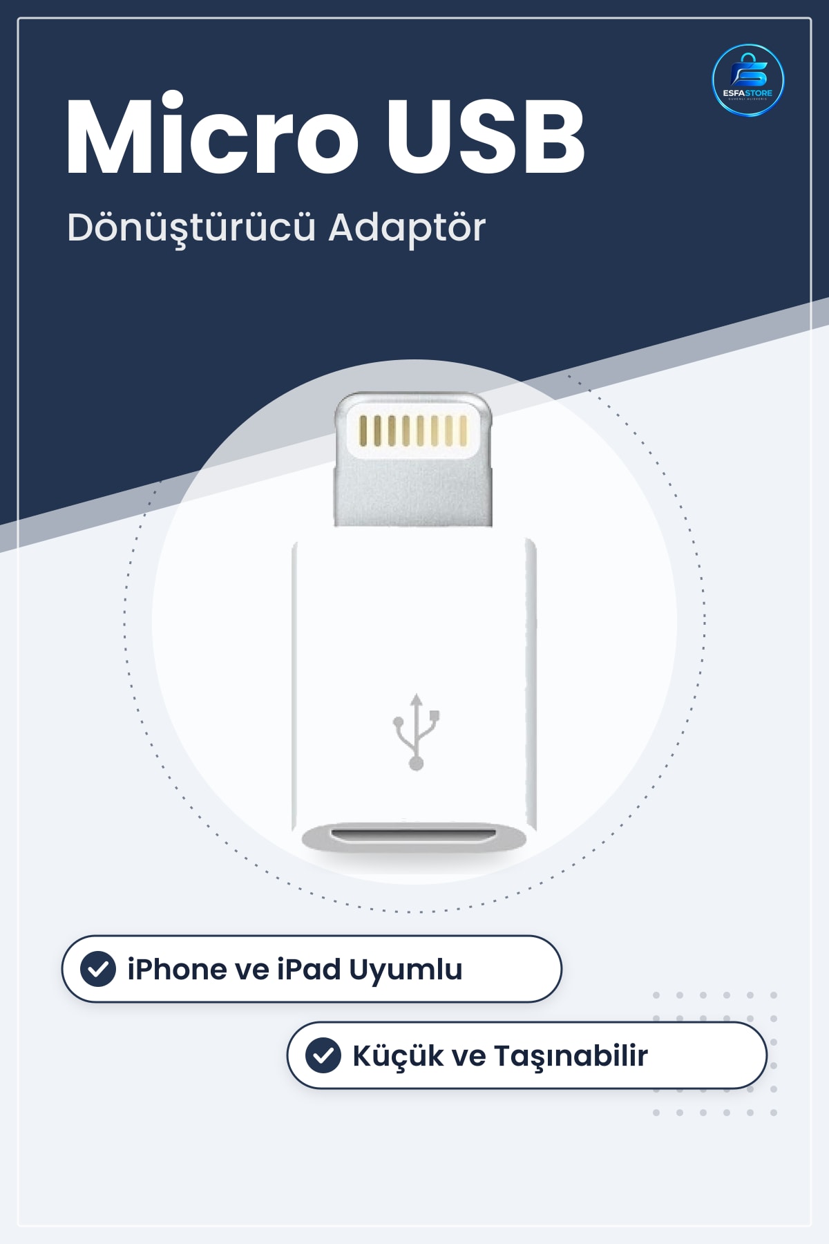 Micro USB Lightning Dönüştürücü Adaptör iPhone iPad OTG Aparatı Beyaz Plastik Şarj Çevirici