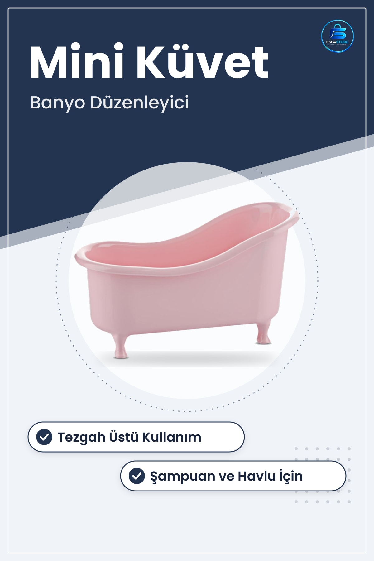 Küvet Şeklinde Dekoratif Mini Banyo Düzenleyici Sepet Plastik Tezgah Üstü Eşya Tutucu Organizer