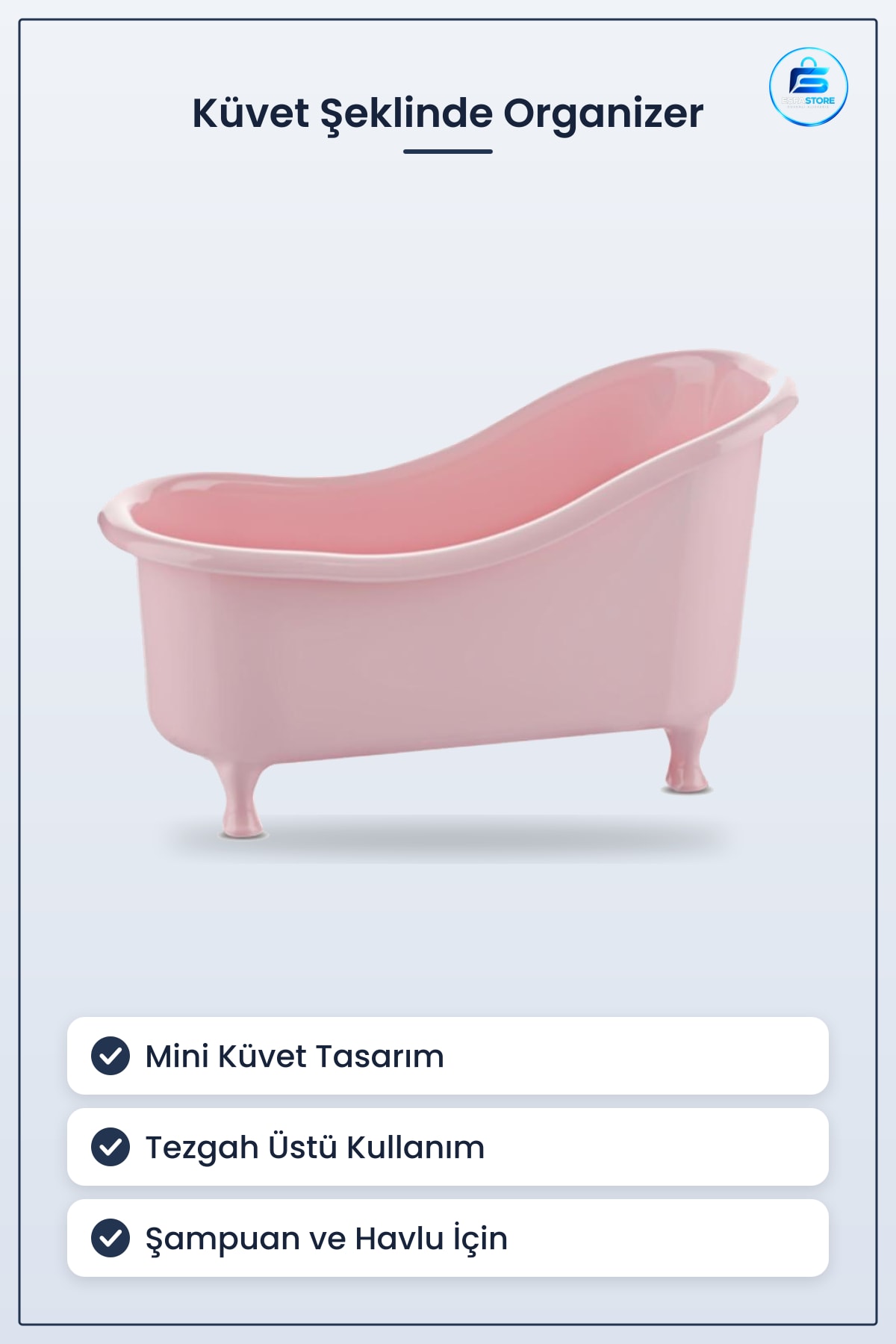 Küvet Şeklinde Dekoratif Mini Banyo Düzenleyici Sepet Plastik Tezgah Üstü Eşya Tutucu Organizer