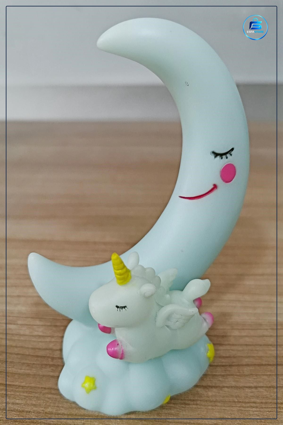 Gece Lambası Ay ve Unicorn Dekorlu Renk Değiştiren Su Yeşili Çocuk Odası Aydınlatması