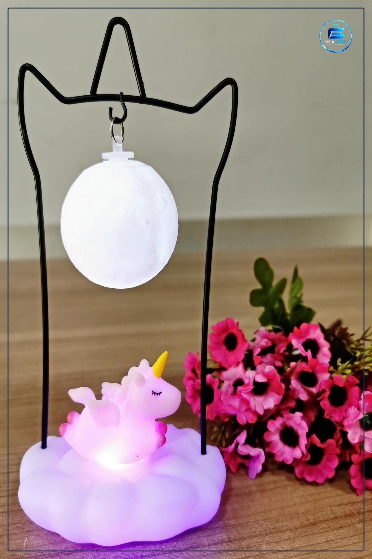 Unicornlu Gece Lambası Renk Değiştiren Sallanan Led Işıklı Bulut Tasarım 19 cm x 10