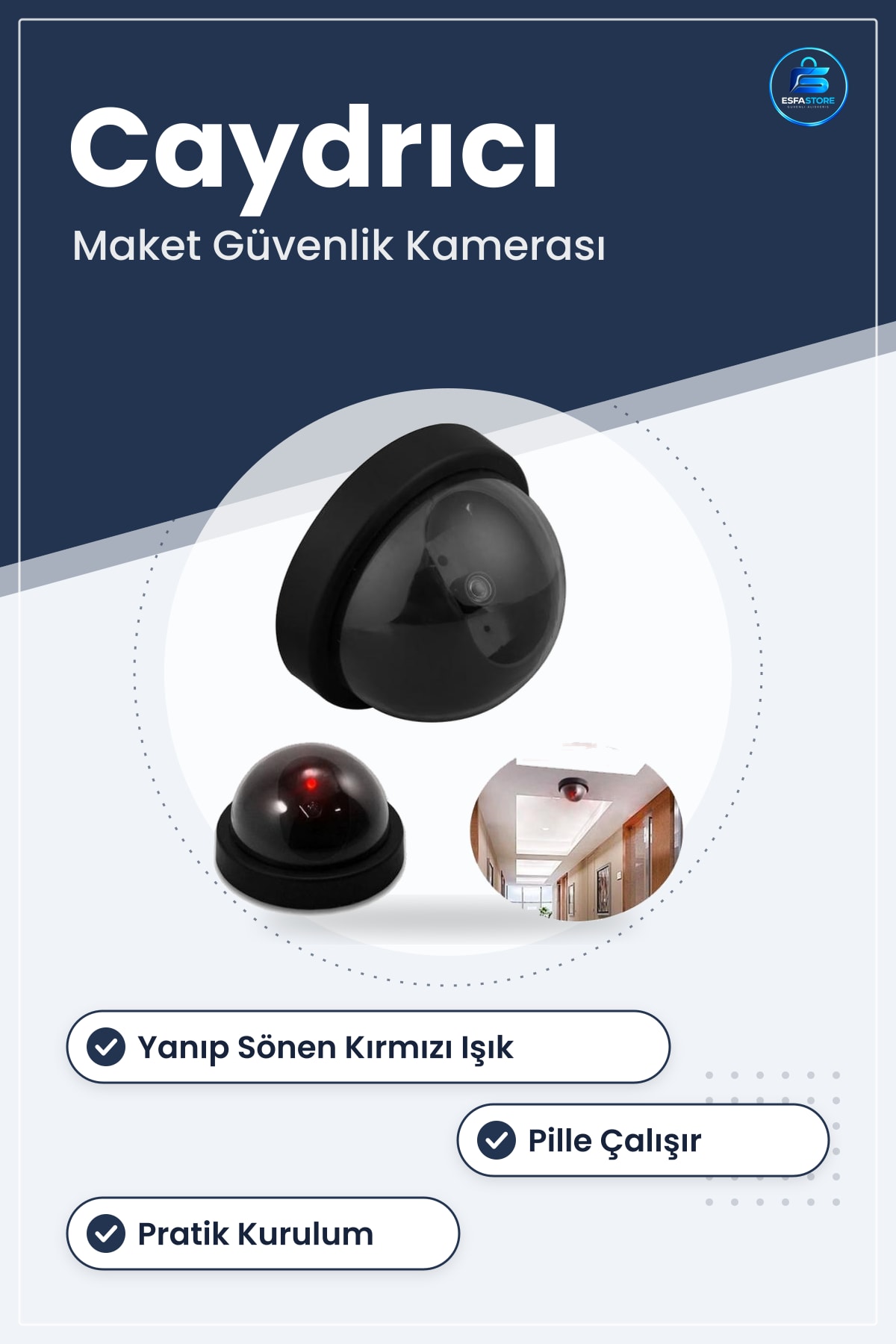 Gerçek Görünümlü Sahte Maket Güvenlik Kamerası Caydrıcı Hırsız Savar Kovucu Pratik Kurulum