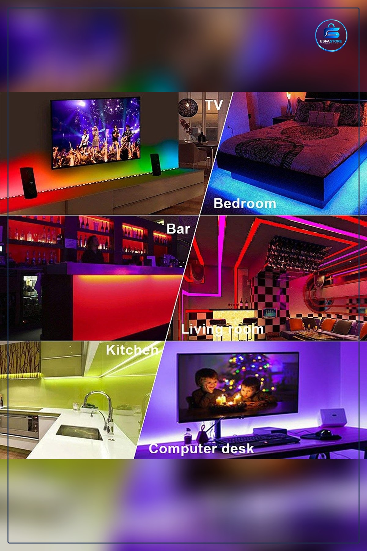 RGB LED Şerit Işık 5 m 20 Fonksiyonlu Uzaktan Kumandalı Adaptörlü Gaming Dekoratif Aydınlatma