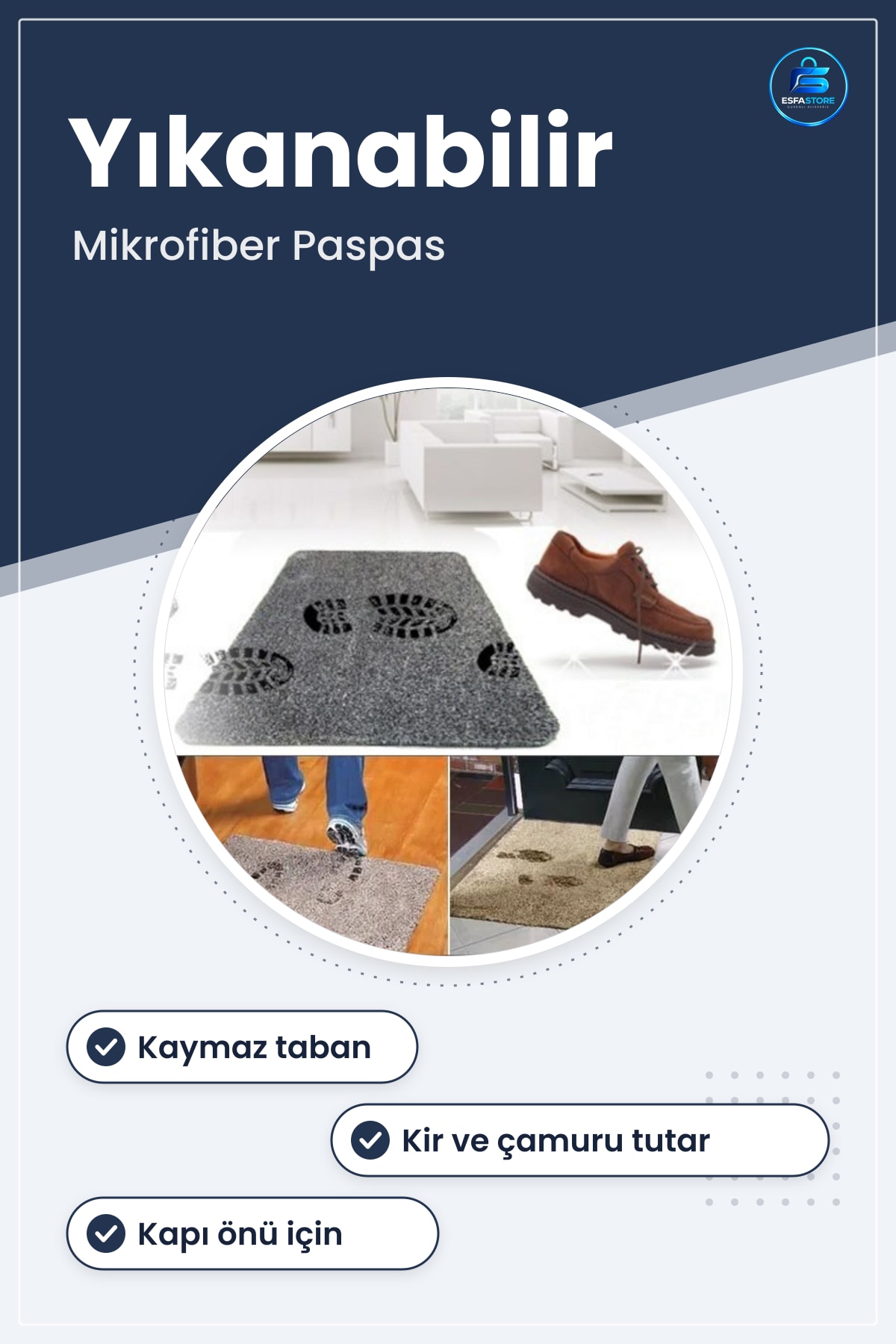 Çamaşır Makinesinde Yıkanabilir Mikrofiber Paspas Kaymaz Tabanlı Kir Tutucu Kapı Önü Pratik