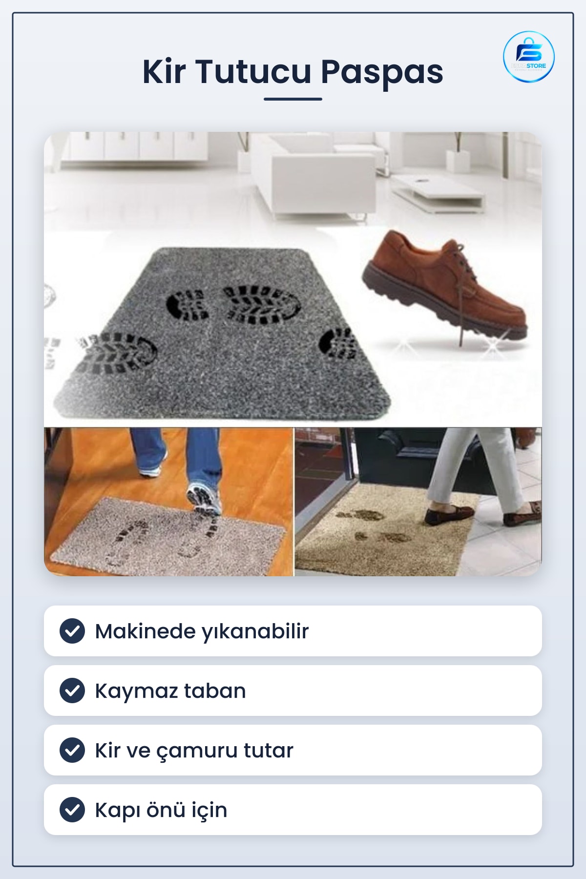 Çamaşır Makinesinde Yıkanabilir Mikrofiber Paspas Kaymaz Tabanlı Kir Tutucu Kapı Önü Pratik