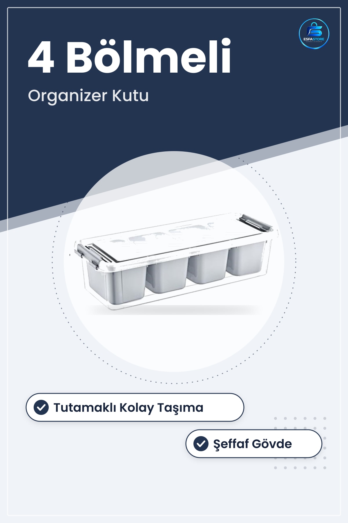 Saklama Kabı 4 Bölmeli Derin Grand Organizer Kutu 3,5 Lt Kapaklı Tutamaklı Şeffaf Çok Amaçlı