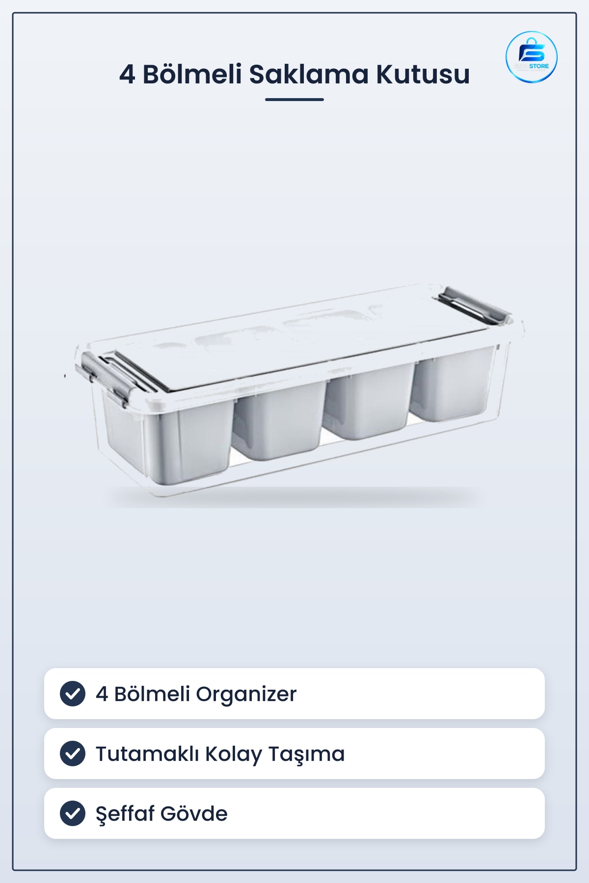 Saklama Kabı 4 Bölmeli Derin Grand Organizer Kutu 3,5 Lt Kapaklı Tutamaklı Şeffaf Çok Amaçlı