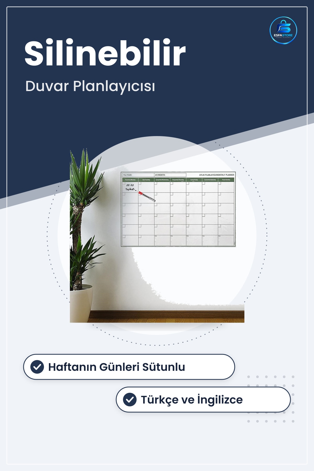 Aylık Program Planlayıcı Takvim Manyetik Yapışkanlı Silinebilir Tahta Duvar Planlayıcısı Pratik
