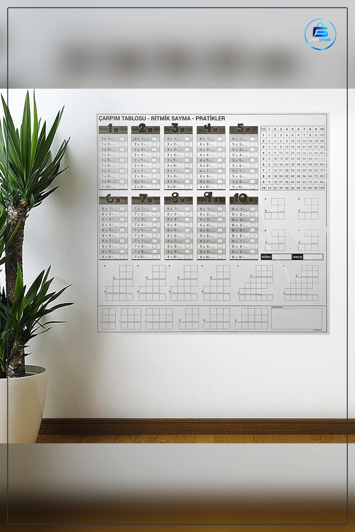 Çarpım Tablosu Ezberleme Manyetik Duvar Stickerı 105 x 100 cm Yazılabilir Çivileme Gerektirmeyen