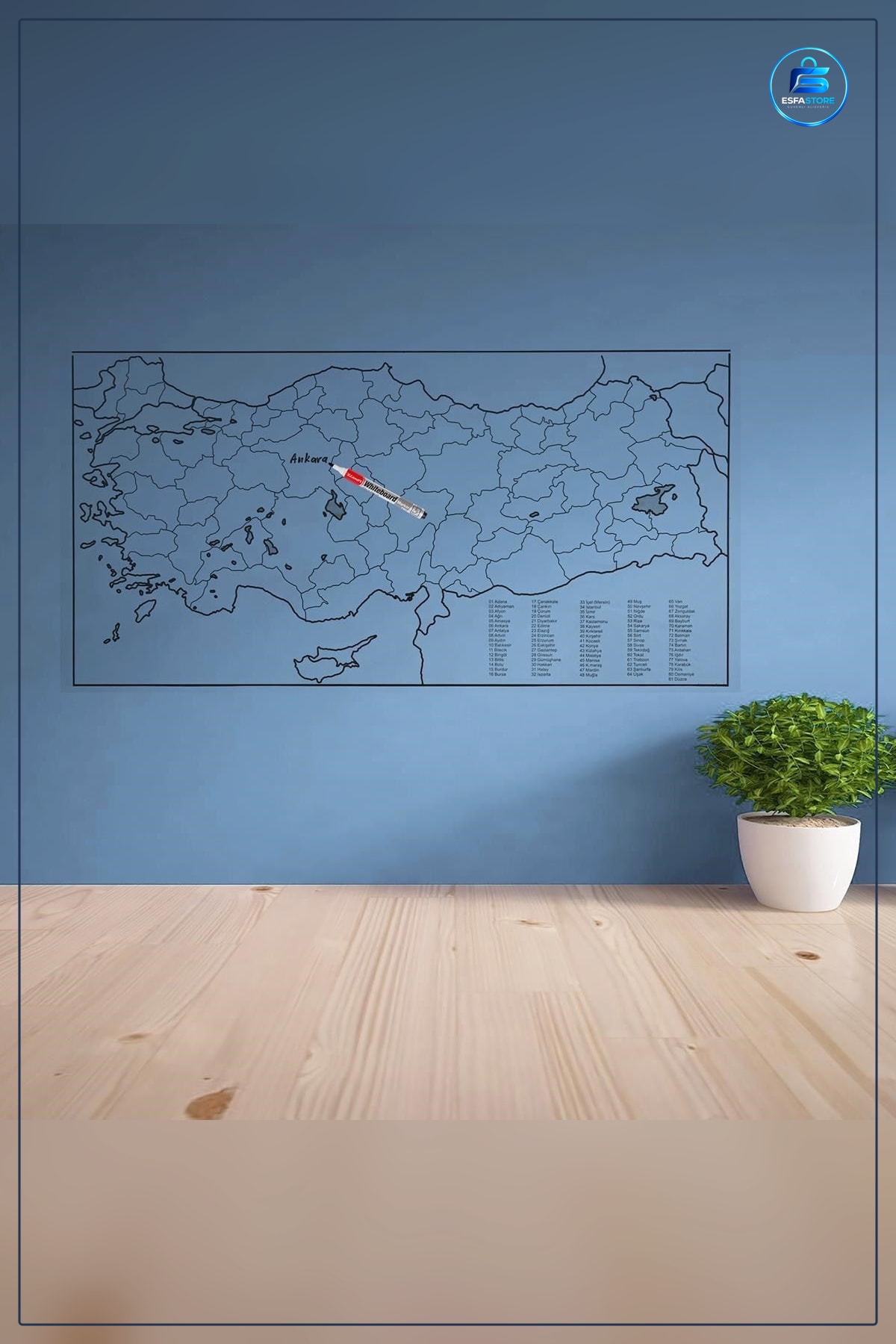 Yazılabilir Türkiye Haritası Manyetik Duvar Stickerı 110 x 56 cm Kullanışlı Dayanıklı