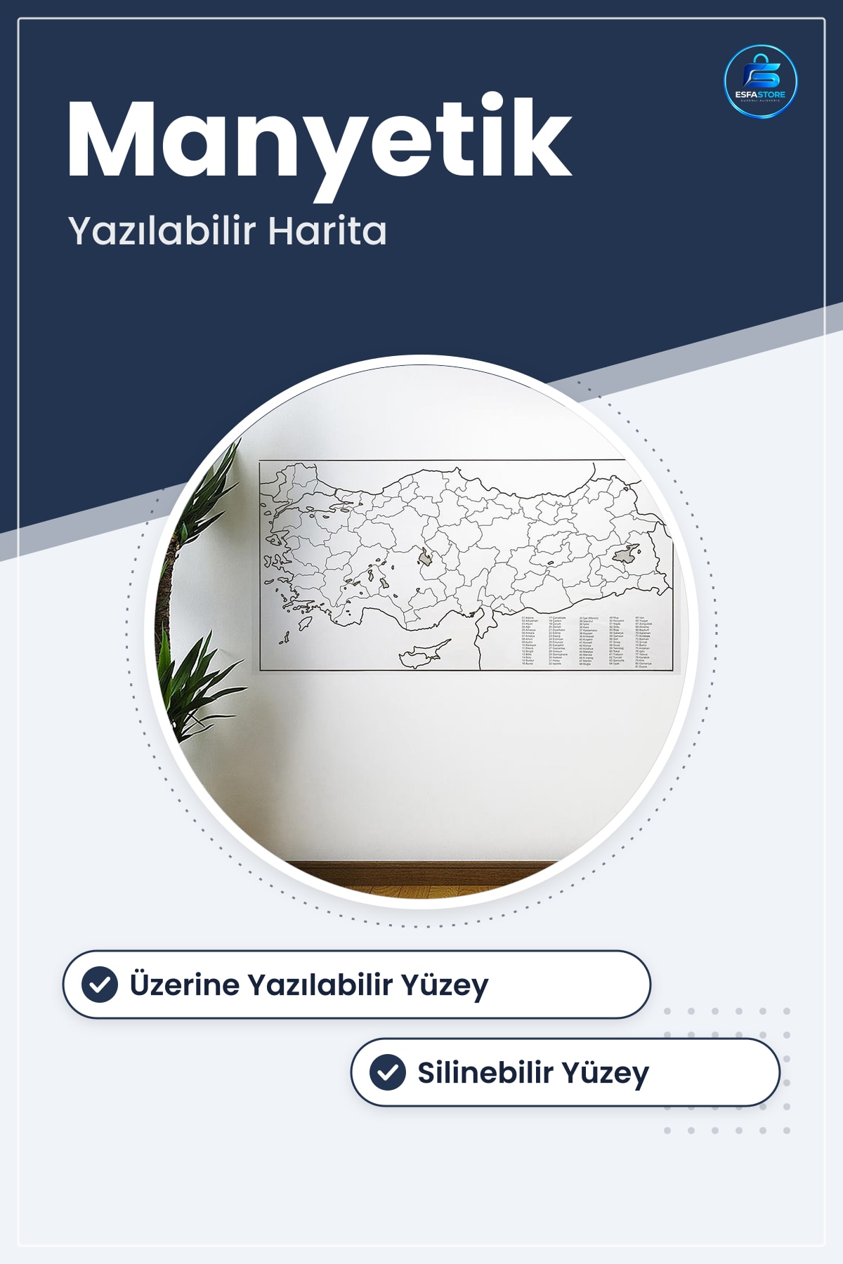 Yazılabilir Türkiye Haritası Manyetik Duvar Stickerı 110 x 56 cm Kullanışlı Dayanıklı
