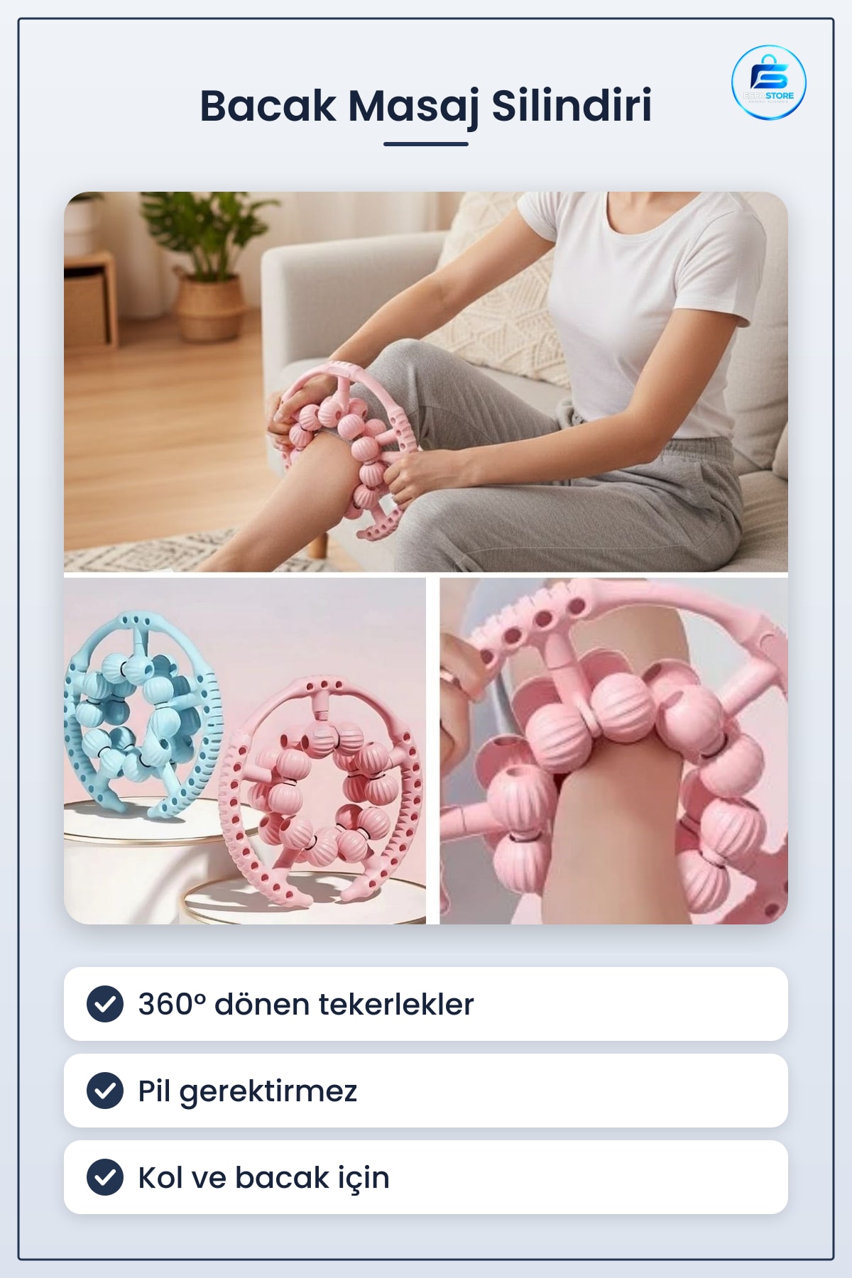 Ayarlanabilir Bacak Kol ve Uyluk Masaj Aleti Derin Doku Lenfatik Kas Silindiri Pratik Hediyelik