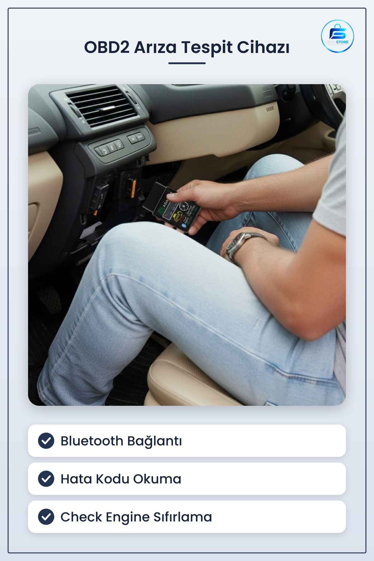 Bluetooth OBD2 Arıza Tespit Cihazı Motor Hata Kodu Okuma Check Engine Sıfırlama Diagnostik Scanner
