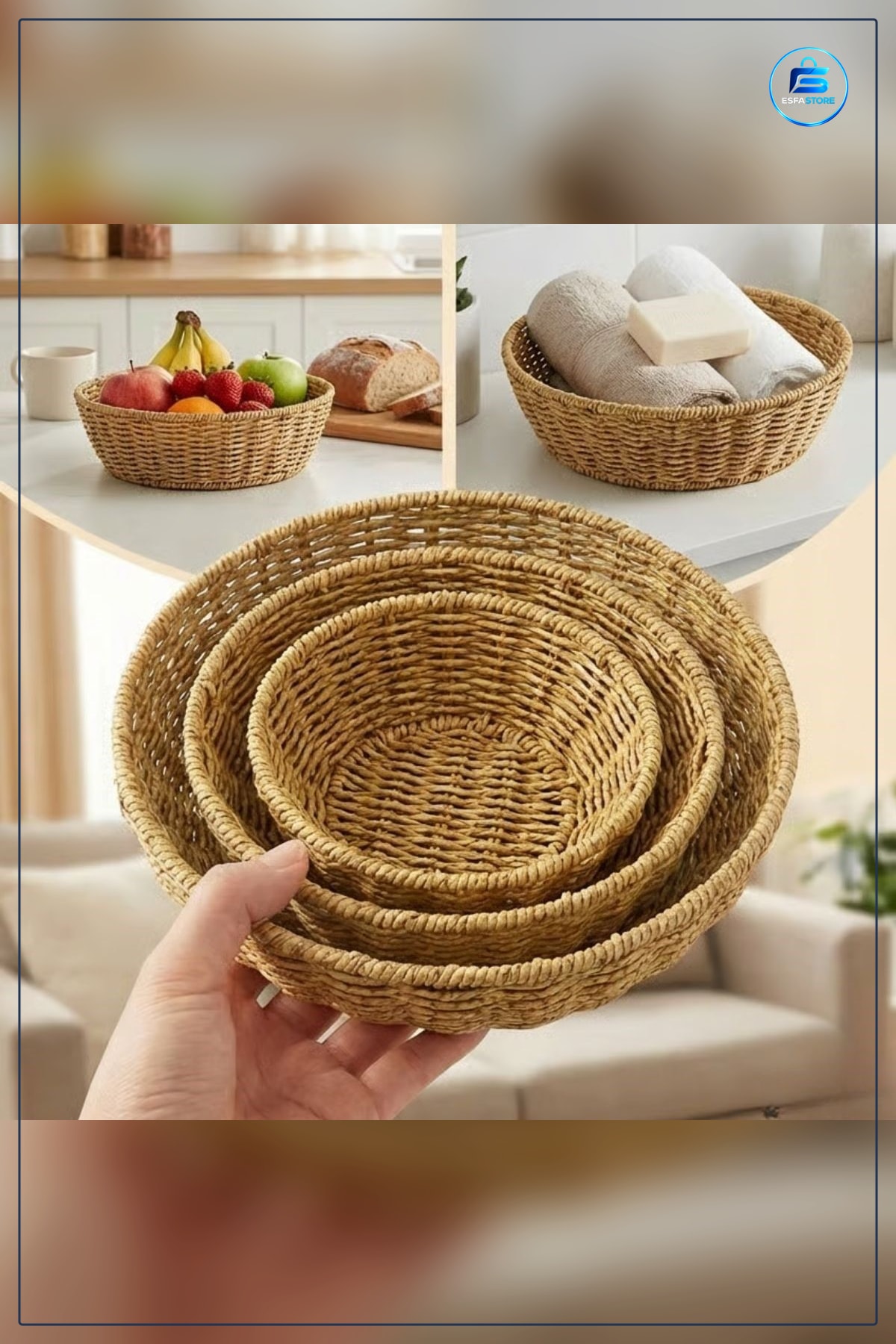 Plastik Rattan Çanak Seti Hasır Görünümlü İç İçe Geçebilen Sunum Kasesi Mutfak Organizer