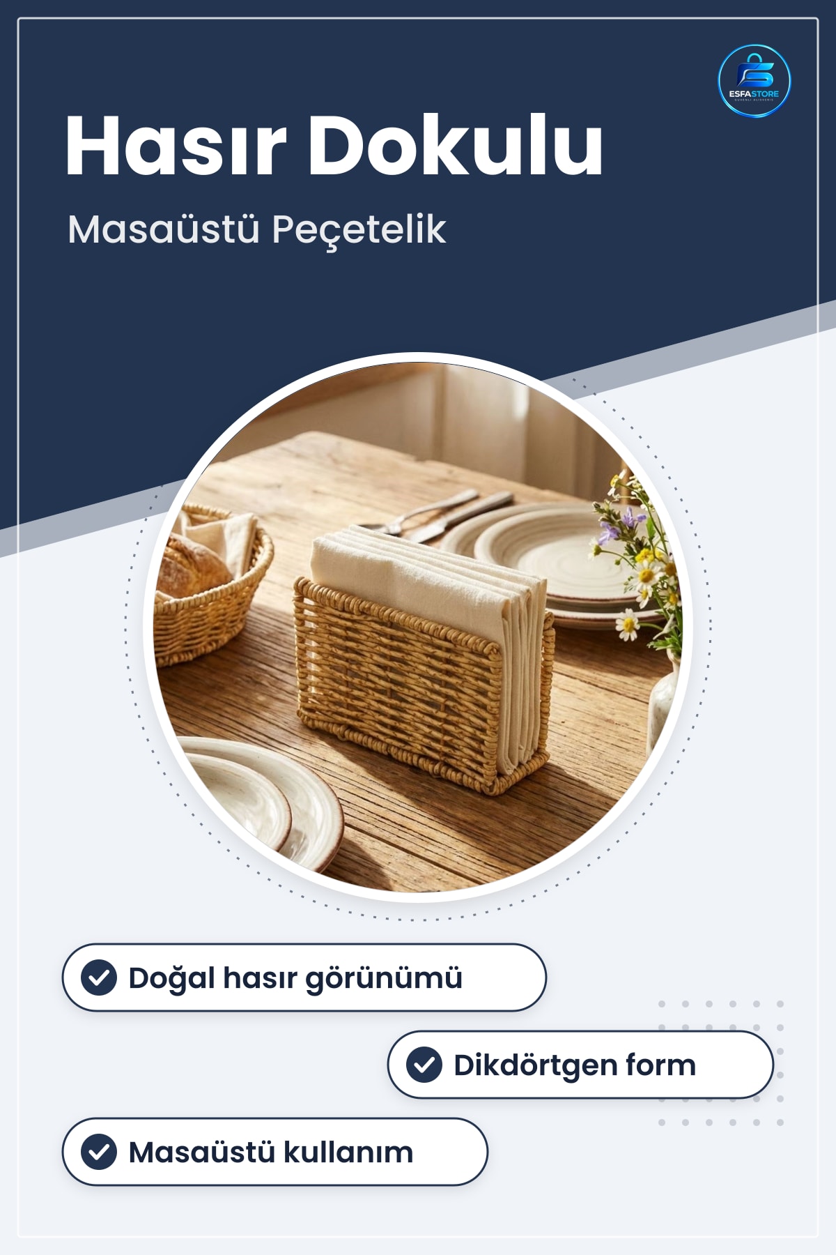 Dekoratif Plastik Rattan Dikdörtgen Peçetelik Doğal Hasır Dokulu Masaüstü Peçete Standı Hediyelik